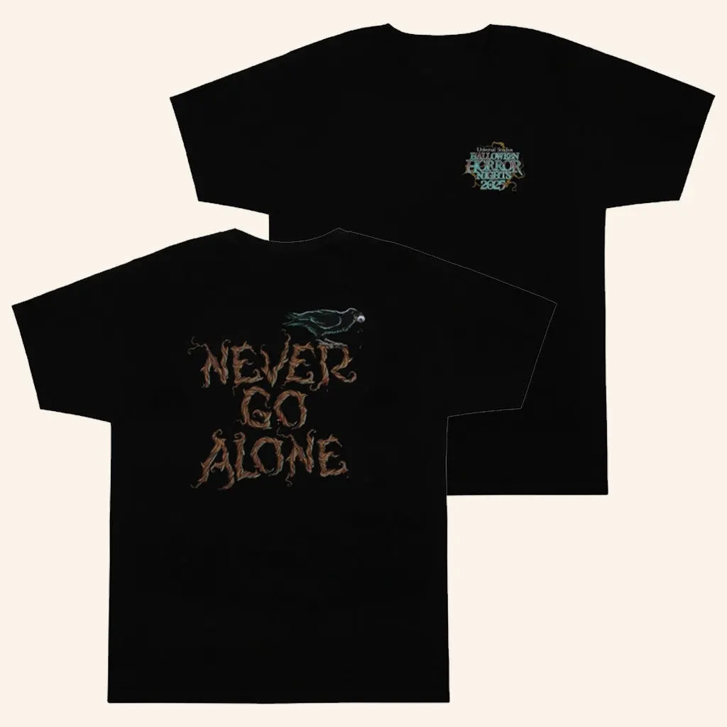 Halloween Horror Nights 2025 Merch Never Go Alone TShirt HHN Merchandise Gift For Husband