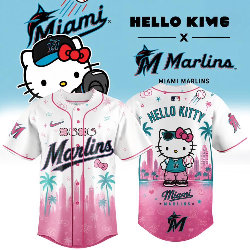 Hello Kitty x Miami Marlins 2026 Edition Pink Baseball Jersey Cute Baseball Fan Limited Style Apparel 1 - Unicasport Hello Kitty x Miami Marlins 2026 Edition Pink Baseball Jersey Cute Baseball Fan Limited Style Apparel