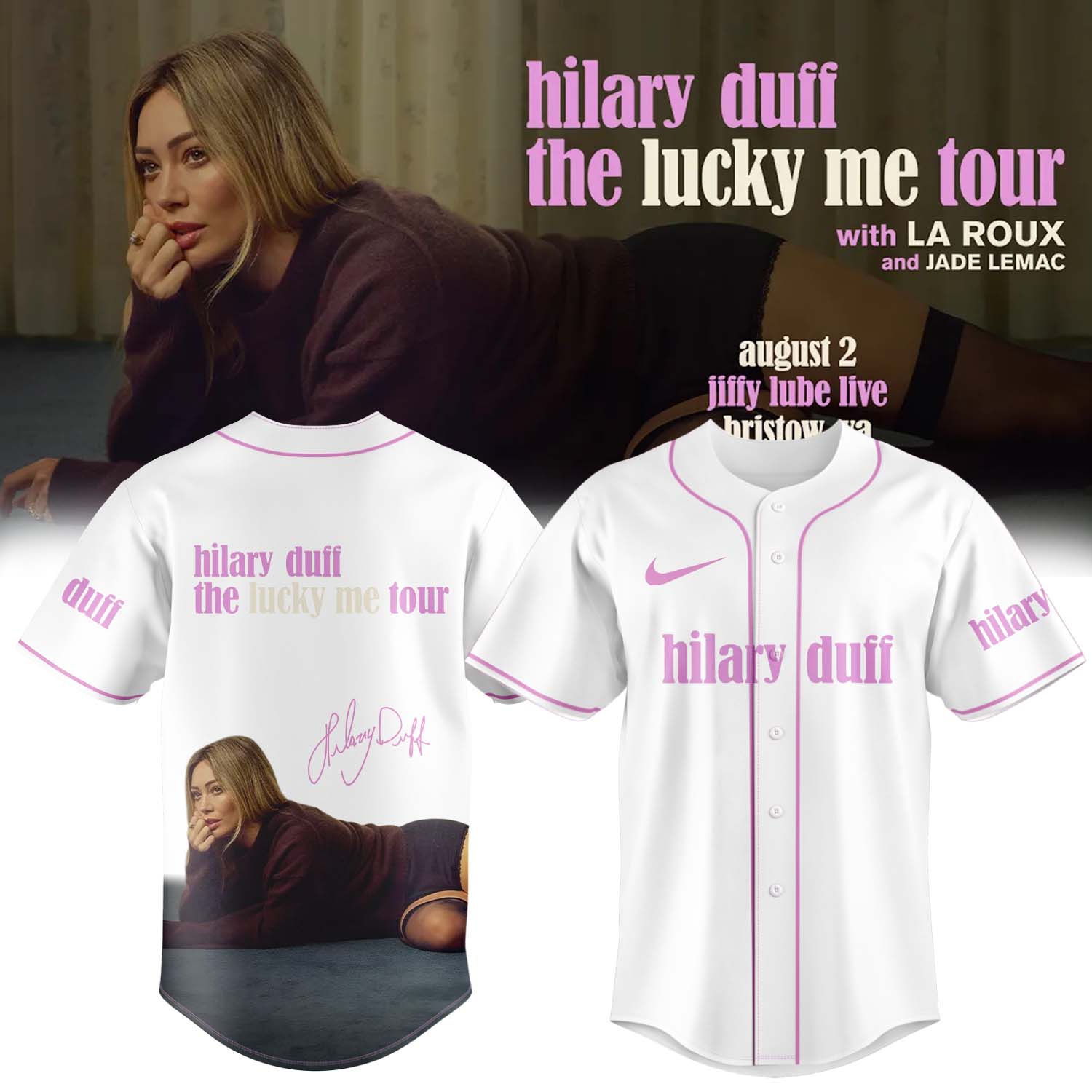 Hilary Duff The Lucky Me Tour 2026 Signature Tour Baseball Jersey