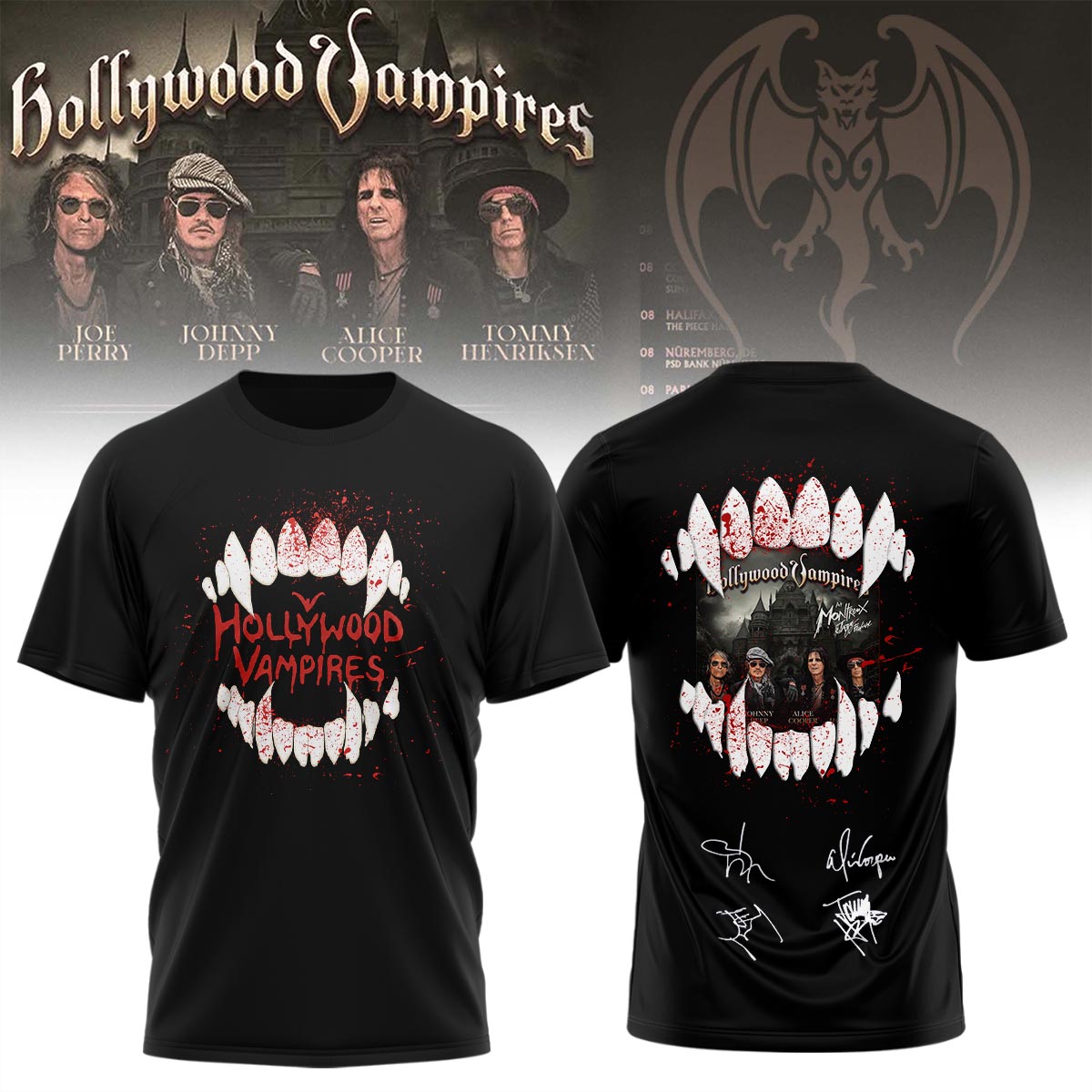 Hollywood Vampires World Tour 2026 Signed Graphic TShirt