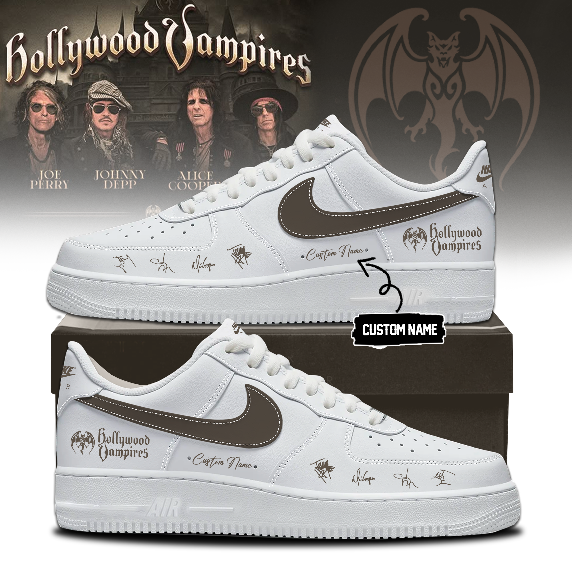 Hollywood Vampires World Tour 2026 Signed Limited Edition Air Force One Sneakers Classic Edition