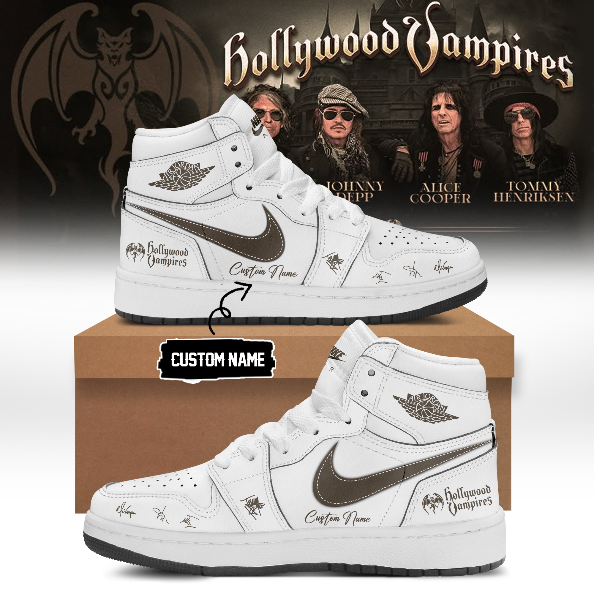 Hollywood Vampires World Tour 2026 Signed Limited Edition Air Force One Sneakers Signature Edition