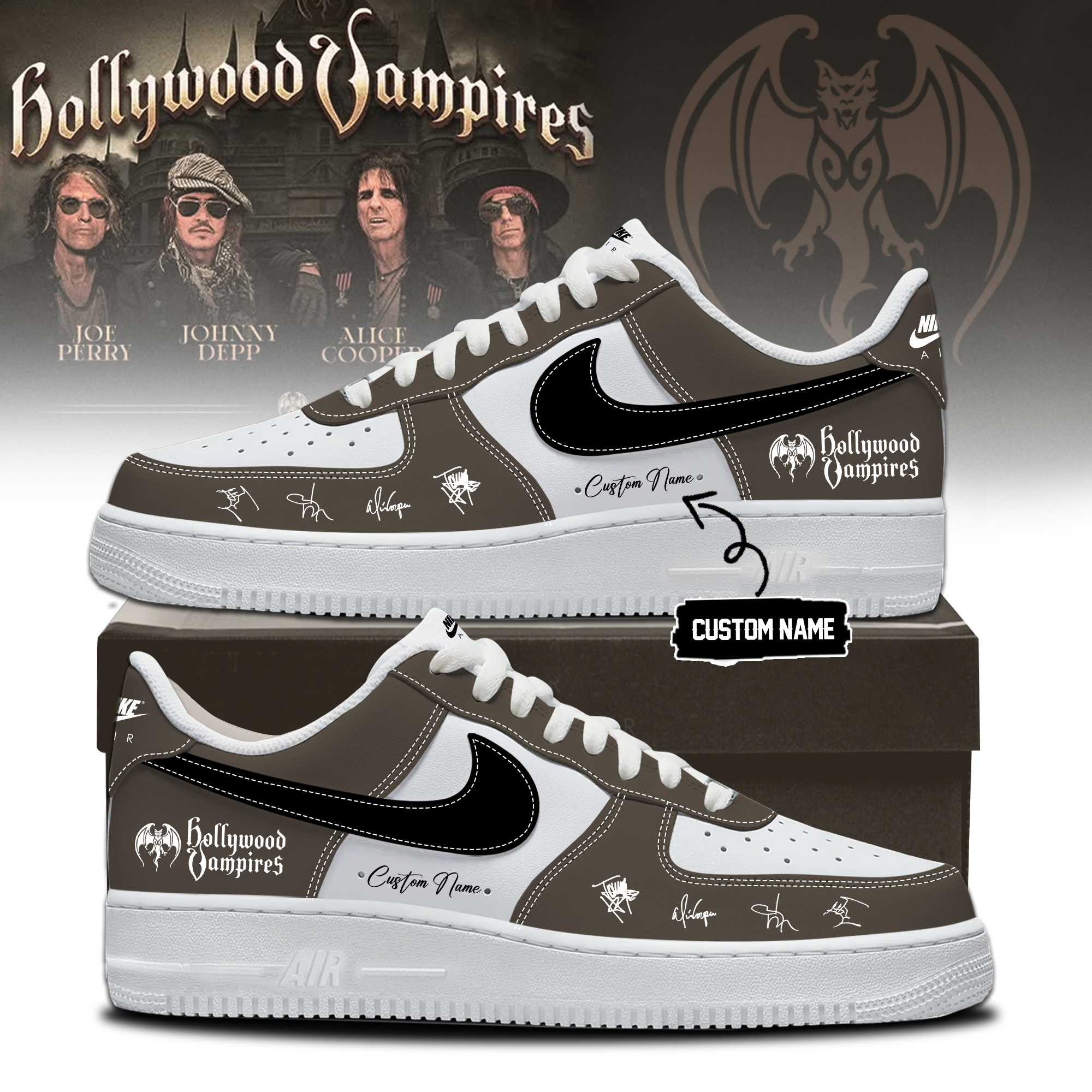 Hollywood Vampires World Tour 2026 Signed Limited Edition Air Force One Sneakers Signature Edition