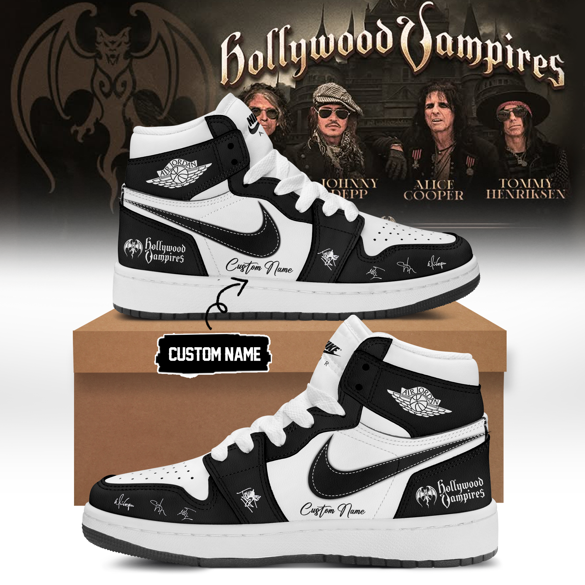 Hollywood Vampires World Tour 2026 Signed Limited Edition Air Jordan One Sneakers Signature Edition