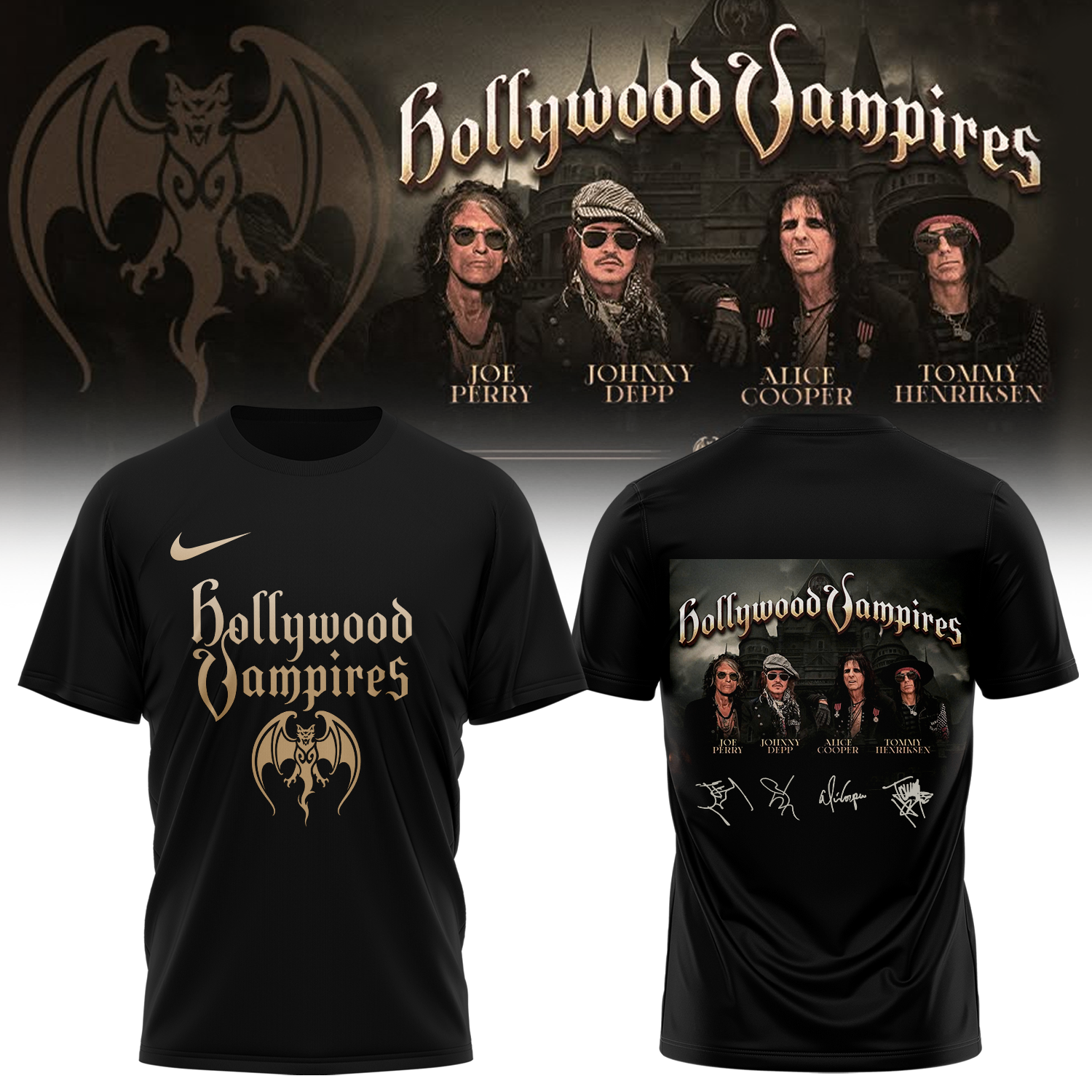 Hollywood Vampires World Tour 2026 Signed Limited Edition Graphic T Shirt Collector Edition