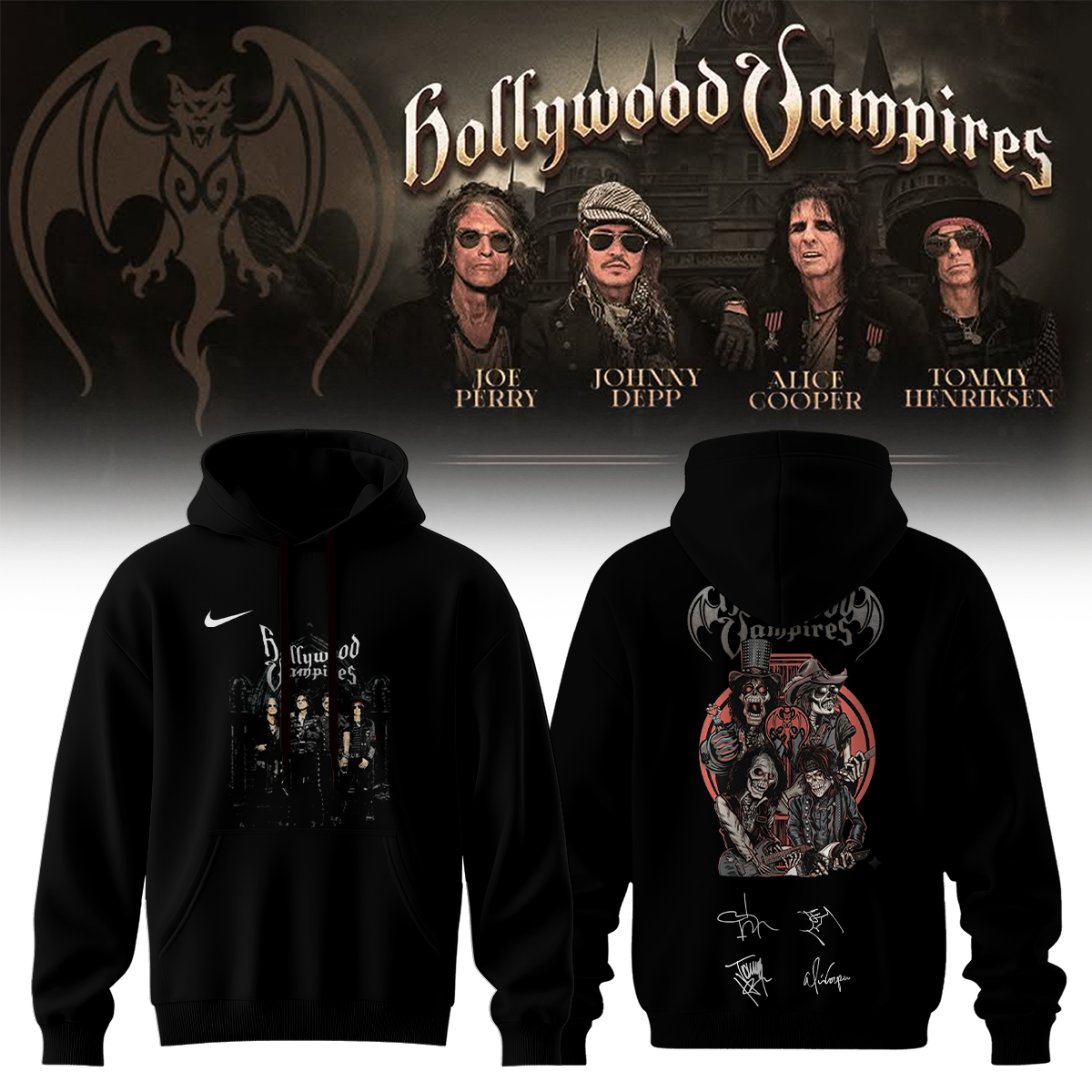 Hollywood Vampires World Tour 2026 Signed Limited Edition Pullover Hoodie Classic Edition