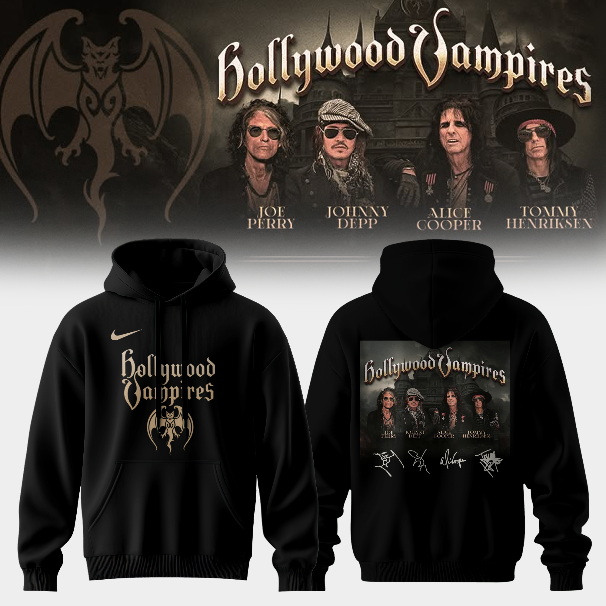 Hollywood Vampires World Tour 2026 Signed Limited Edition Pullover Hoodie Signature Edition