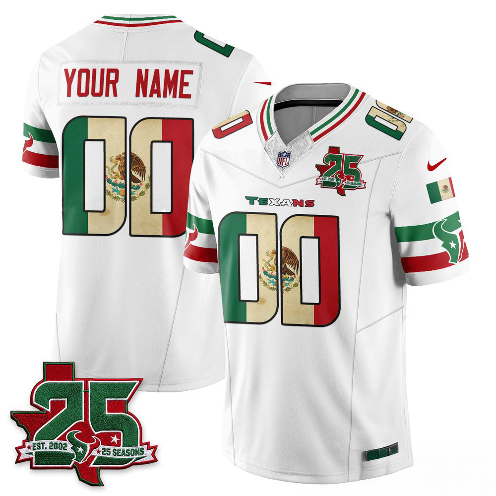 Houston Texans 25 Seasons Mexico Style Custom Stitched Football Jersey Design 1 - Unicasport Houston Texans 25 Seasons Mexico Style Custom Stitched Football Jersey Design