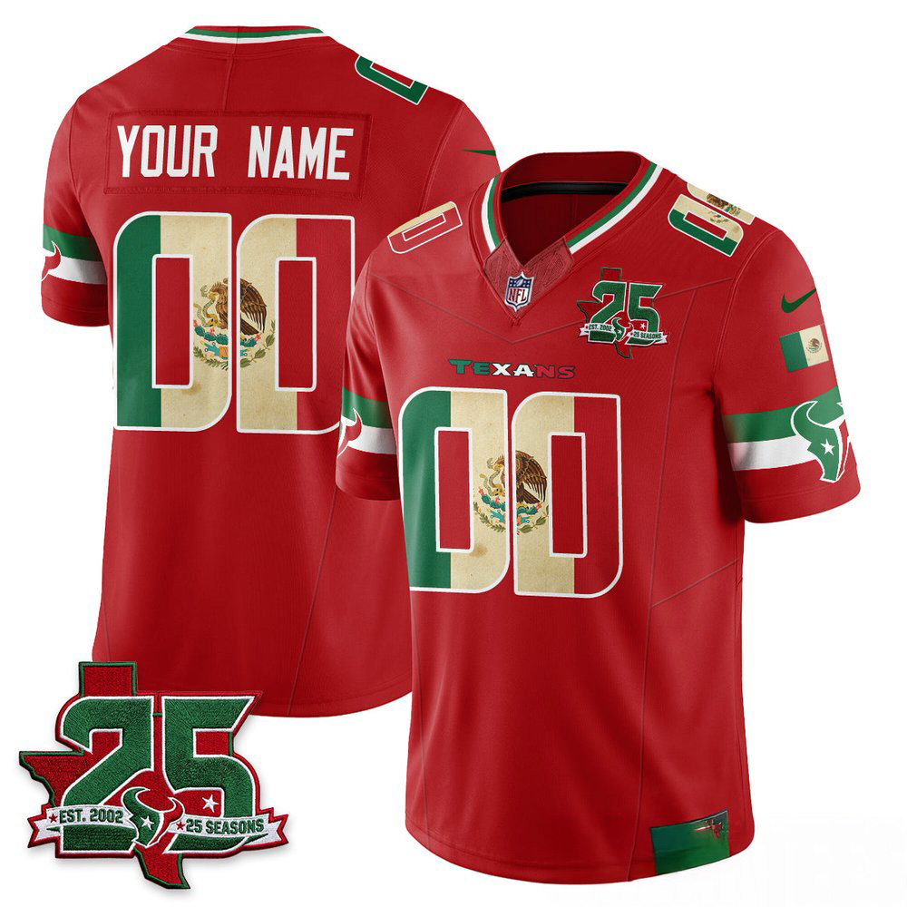 Houston Texans 25 Seasons Mexico Style Custom Stitched Football Jersey Fanwear 2 - Unicasport Houston Texans 25 Seasons Mexico Style Custom Stitched Football Jersey Fanwear