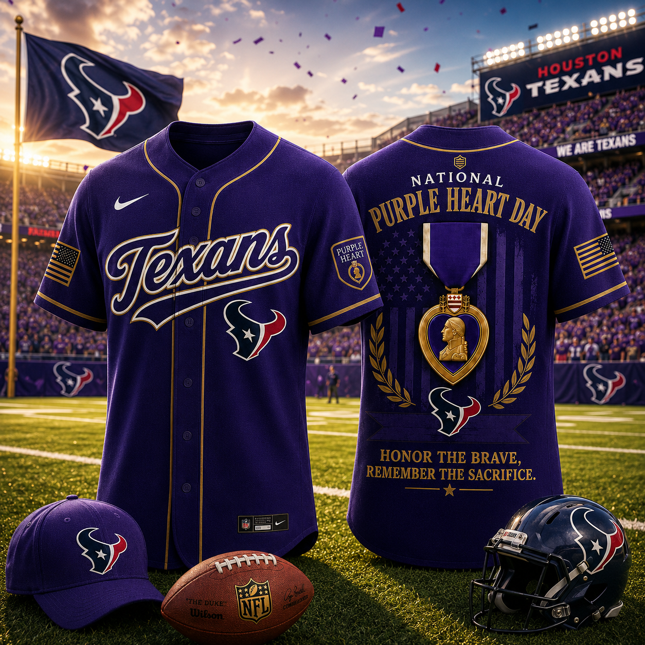 Houston Texans National Purple Heart Day Baseball Jersey