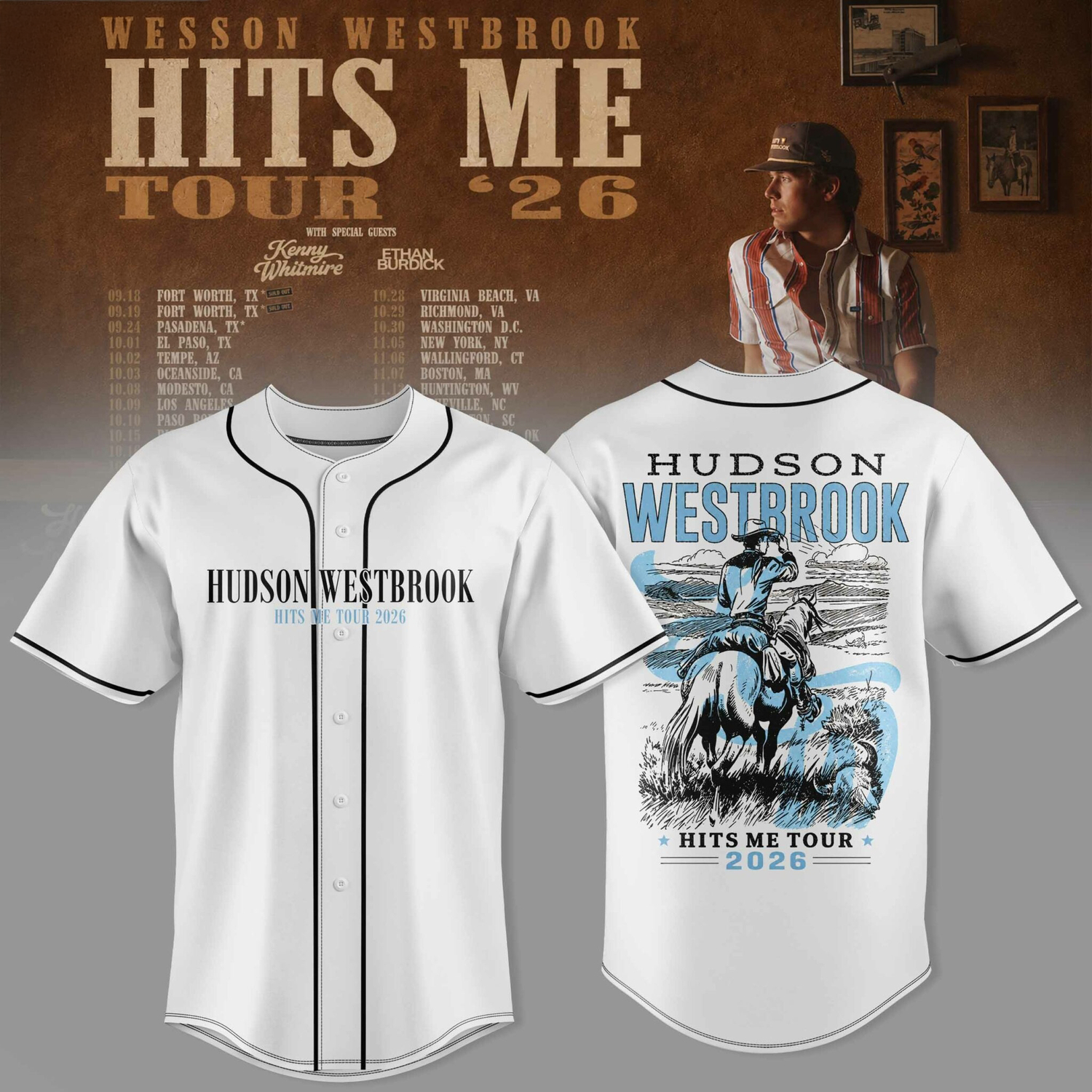 Hudson Westbrook Hits Me Tour 2026 Collector Edition Baseball Jersey