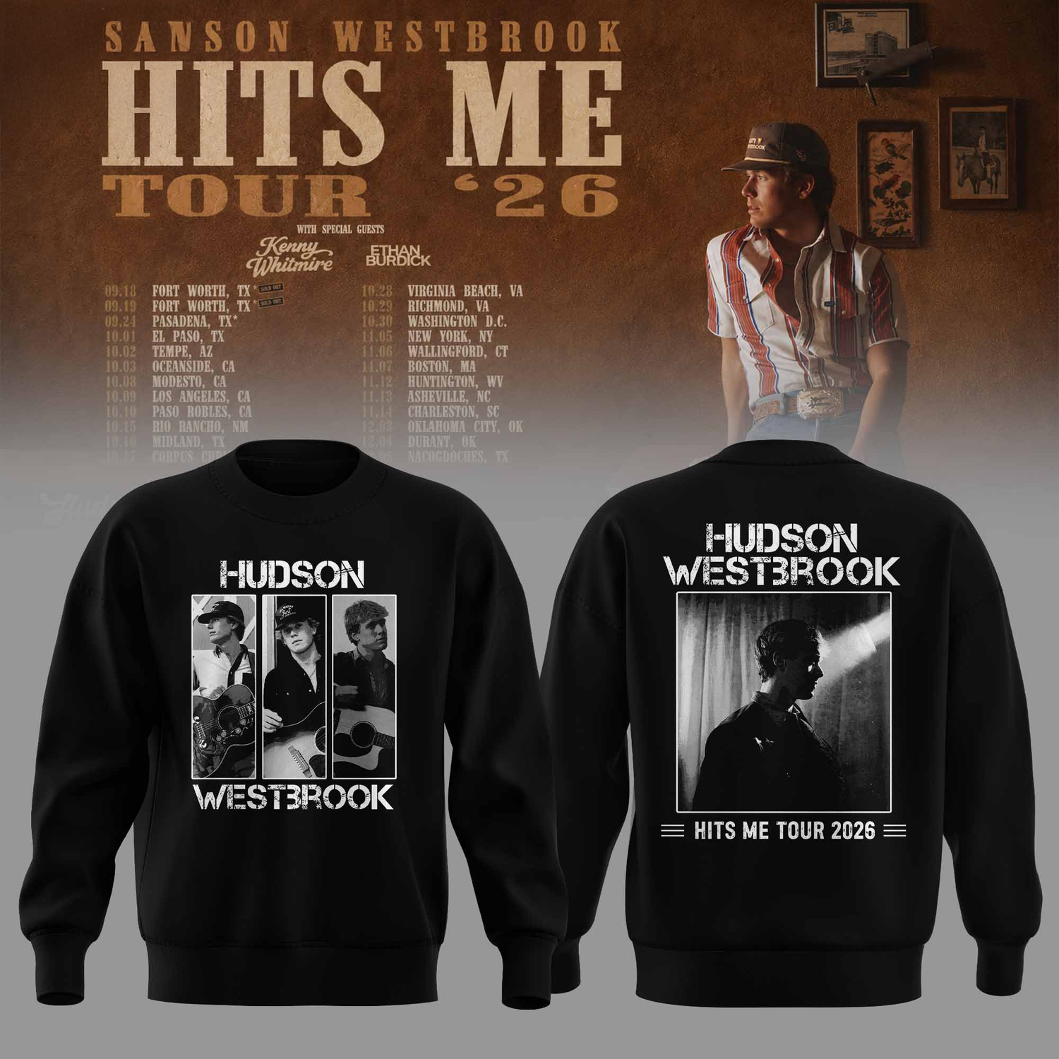 Hudson Westbrook Hits Me Tour 2026 Limited Edition Crewneck Sweatshirt