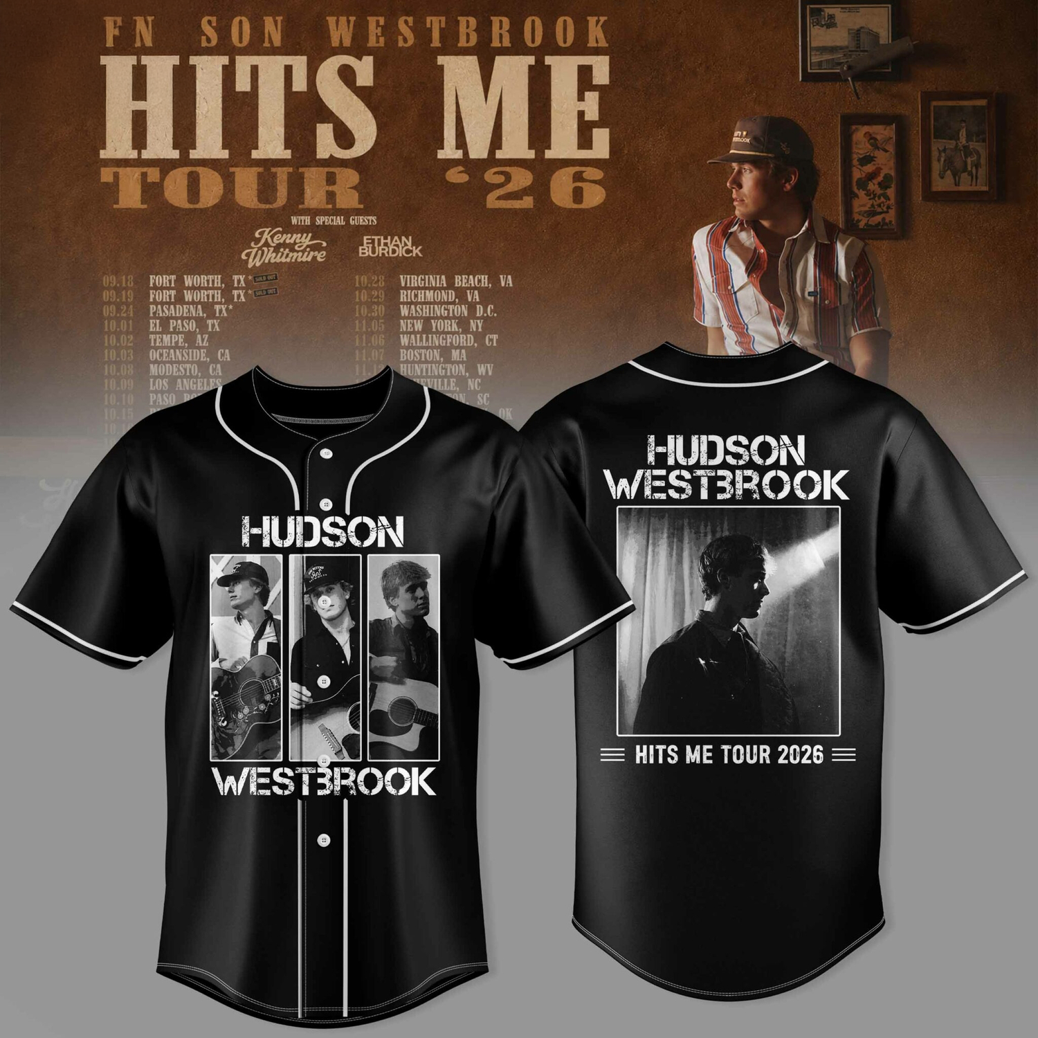 Hudson Westbrook Hits Me Tour 2026 Signature Tour Baseball Jersey
