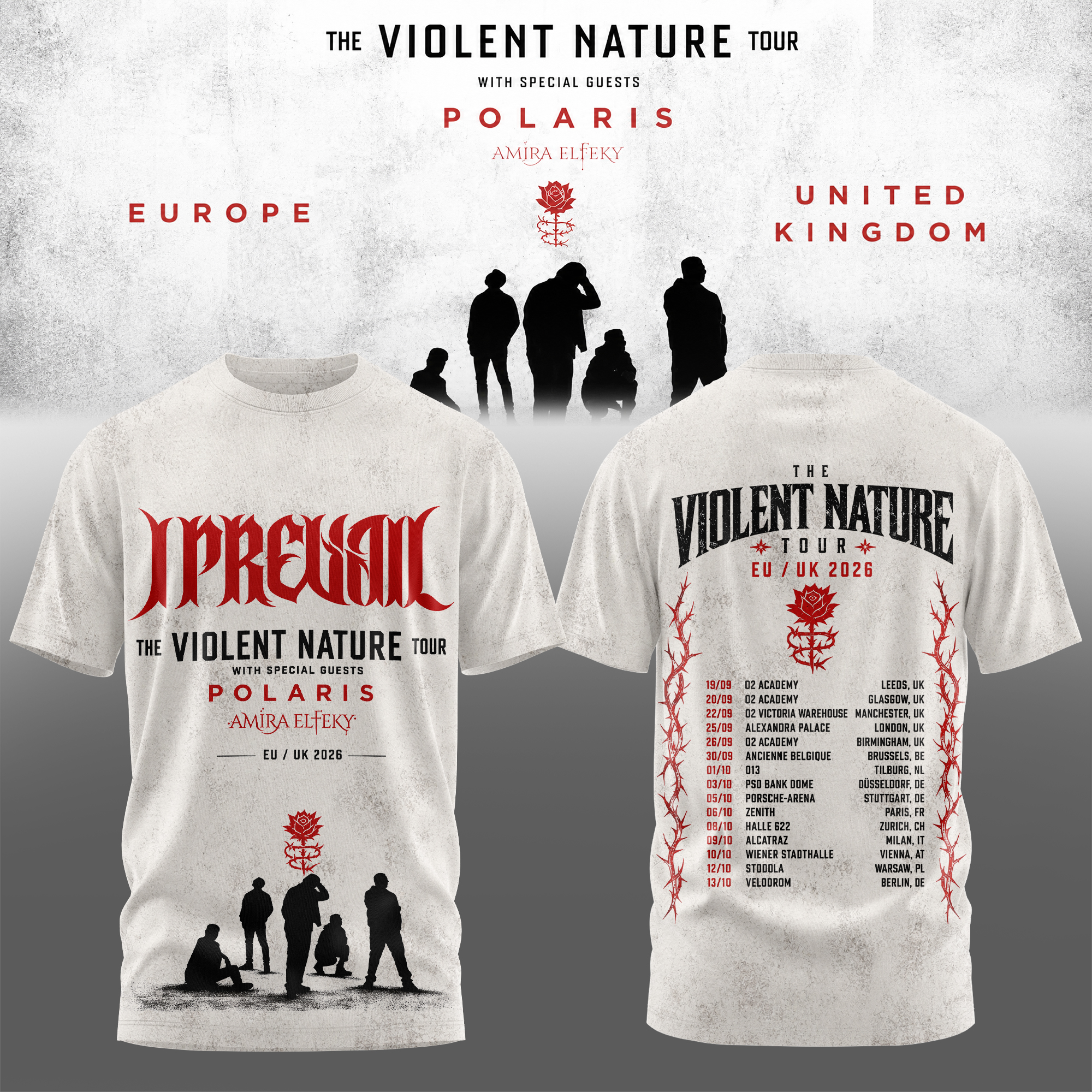I Prevail The Violent Nature Tour UK And Europe 2026 Exclusive Live Graphic Tee