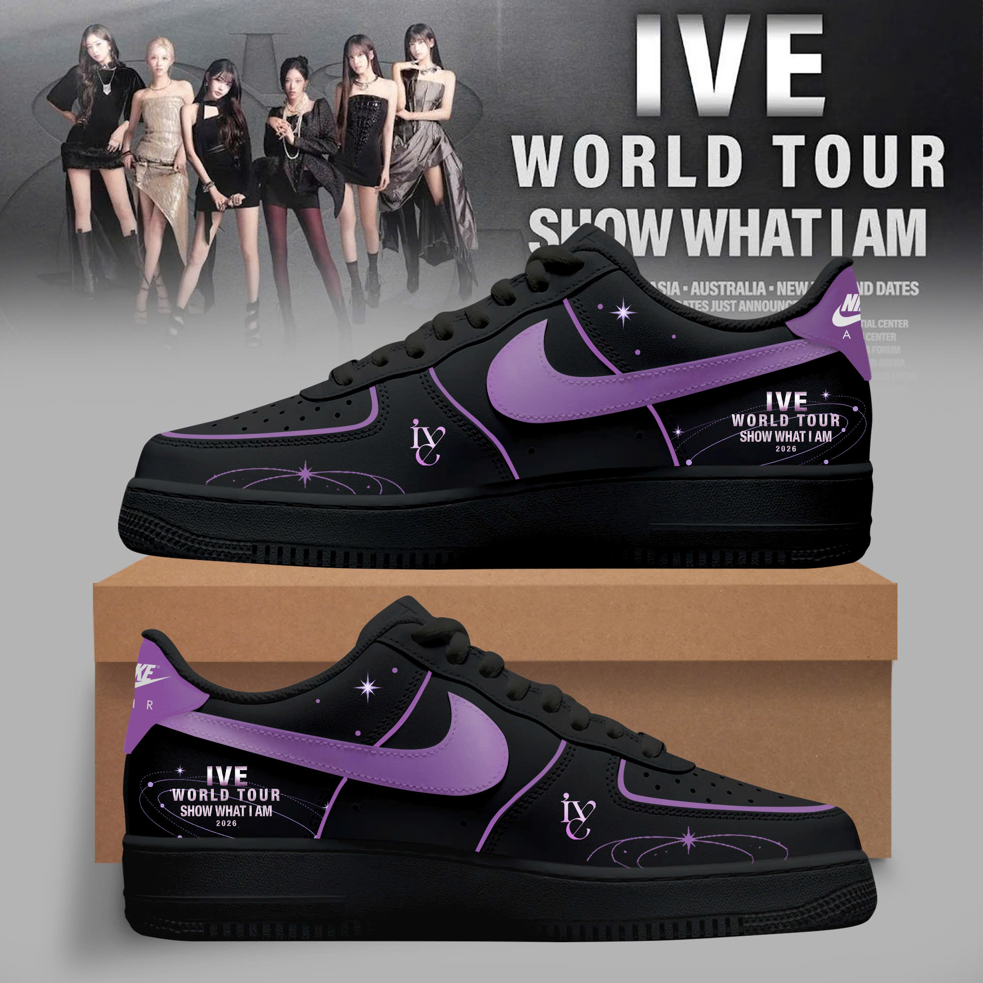 IVE Cosmic Velvet Custom Air Force 1 Sneakers Limited Edition K Pop Fan Shoes