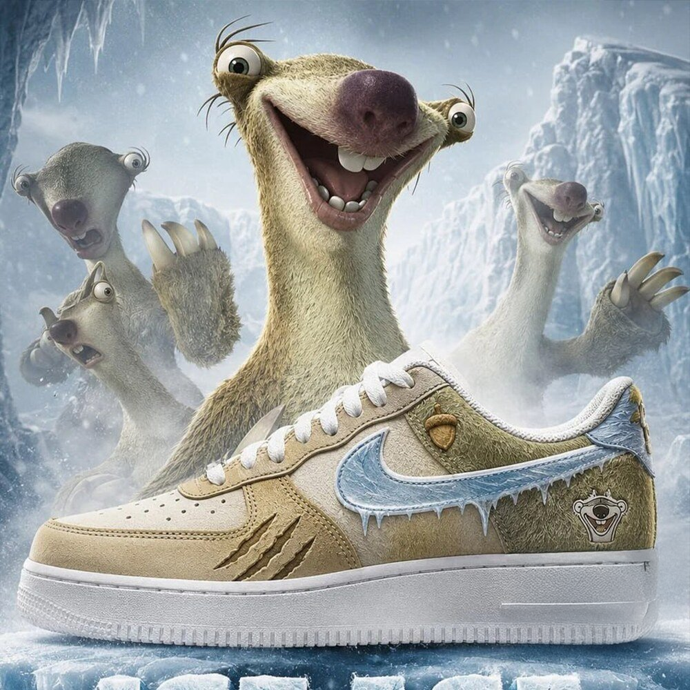 Ice Age Sid Sloth Inspired Low Top Sneakers Funny Animated Movie Fan Everyday Footwear