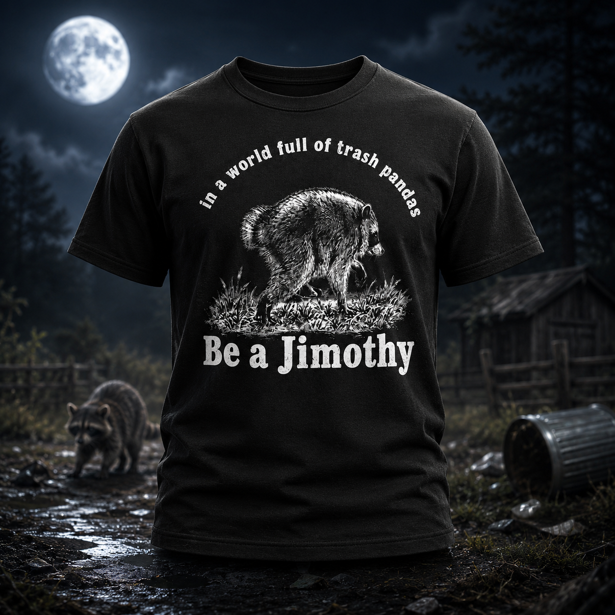 In a World Full of Trash Pandas Be a Jimothy Raccoon Funny Graphic T Shirt Woodland Animal Humor Gift