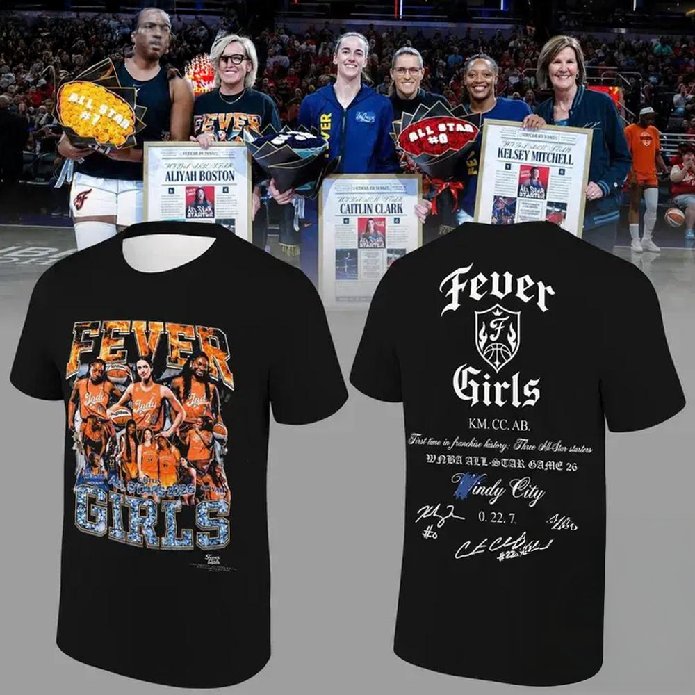 Indiana Fever Girls All Stars 2026 Aliyah Boston Caitlin Clark Kelsey Mitchell Signatures Black T Shirt