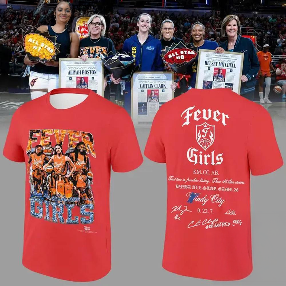 Indiana Fever Girls All Stars 2026 Aliyah Boston Caitlin Clark Kelsey Mitchell Signatures Red T Shirt