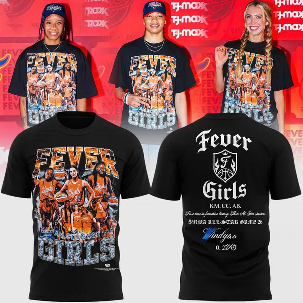 Indiana Fever Girls All Stars 2026 Limited Edition Black Graphic T Shirt
