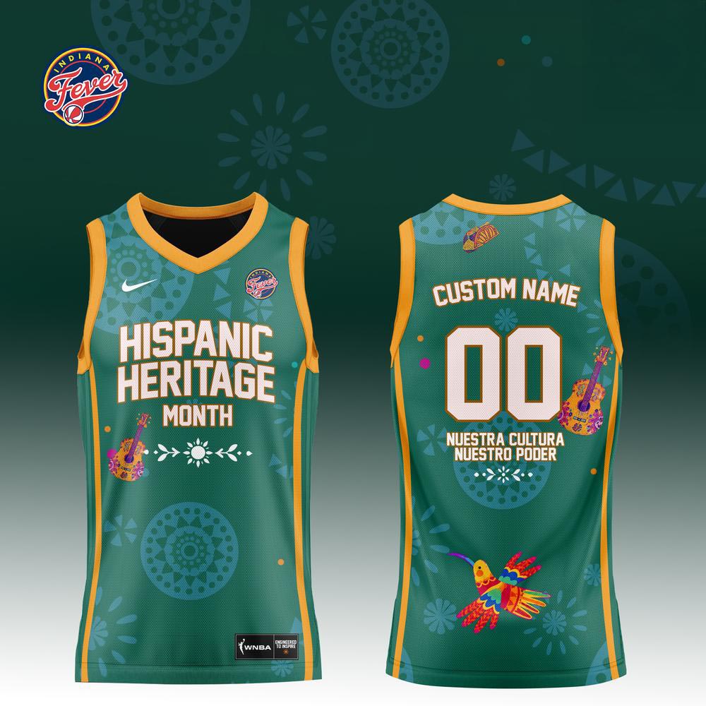 Indiana Fever Hispanic Heritage Month Basketball Jersey Custom Name & Number Green Sleeveless Jersey 1 - Unicasport Indiana Fever Hispanic Heritage Month Basketball Jersey Custom Name & Number Green Sleeveless Jersey