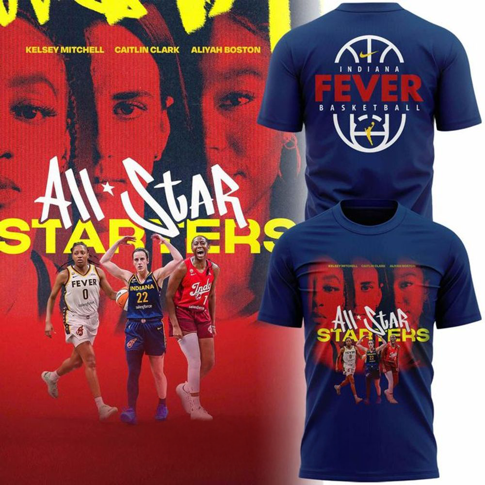 Indiana Fever WNBA All Star Starters Blue Player Trio Graphic T Shirt