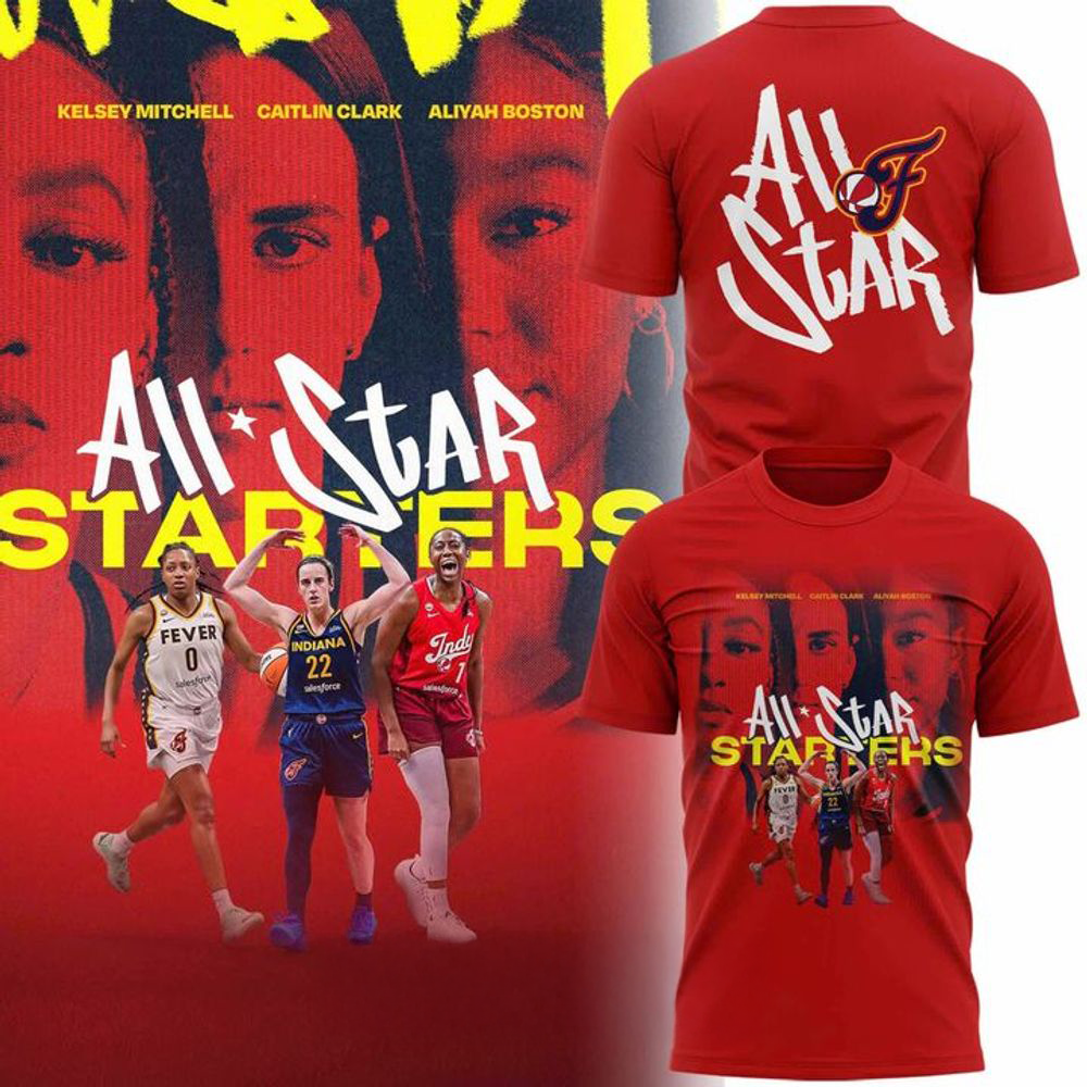 Indiana Fever WNBA All Star Starters Red Player Trio Graphic T Shirt