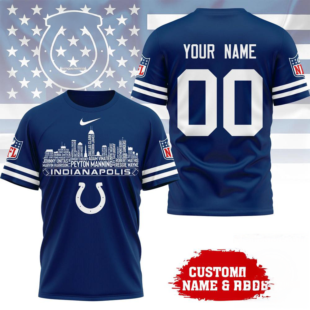 Indianapolis Colts NFL Game Day Skyline Names Limited Edition 3D Graphic T Shirt