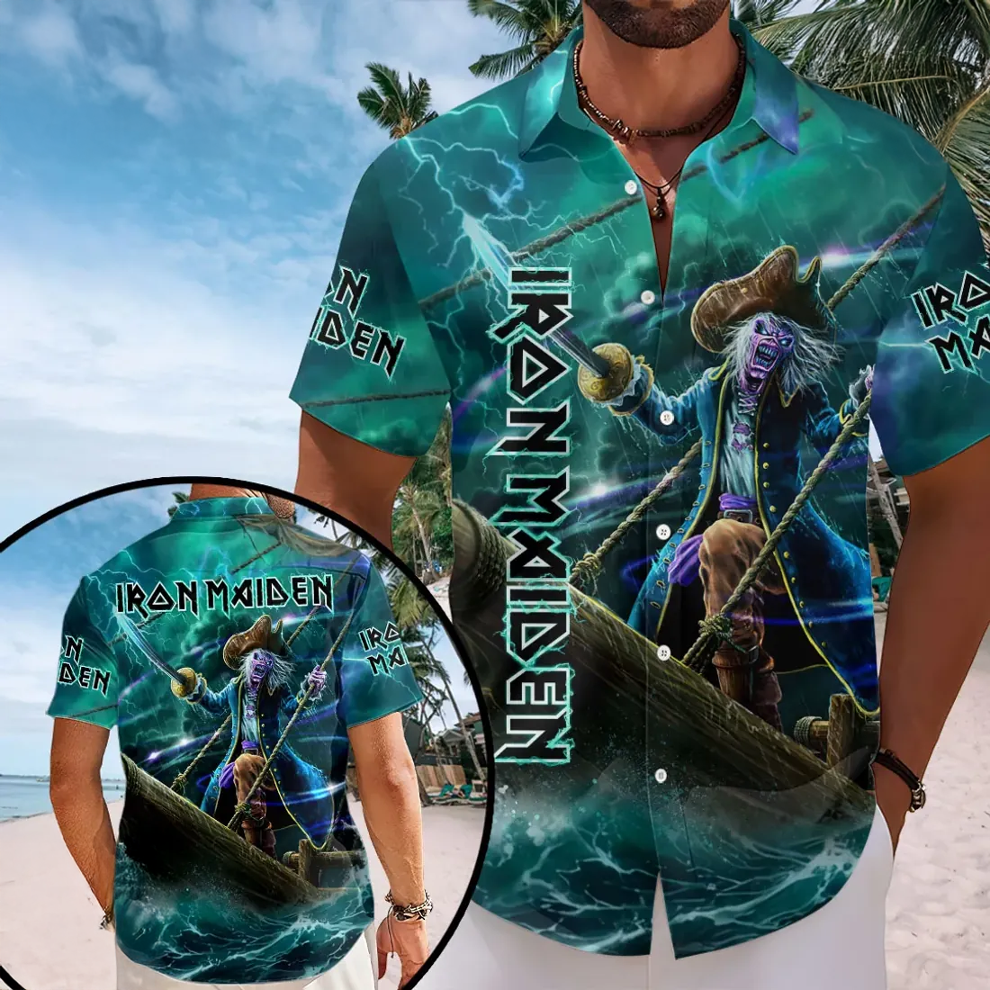 Iron Maiden Eddie Pirate Short Sleeve Button Down Shirt Collection