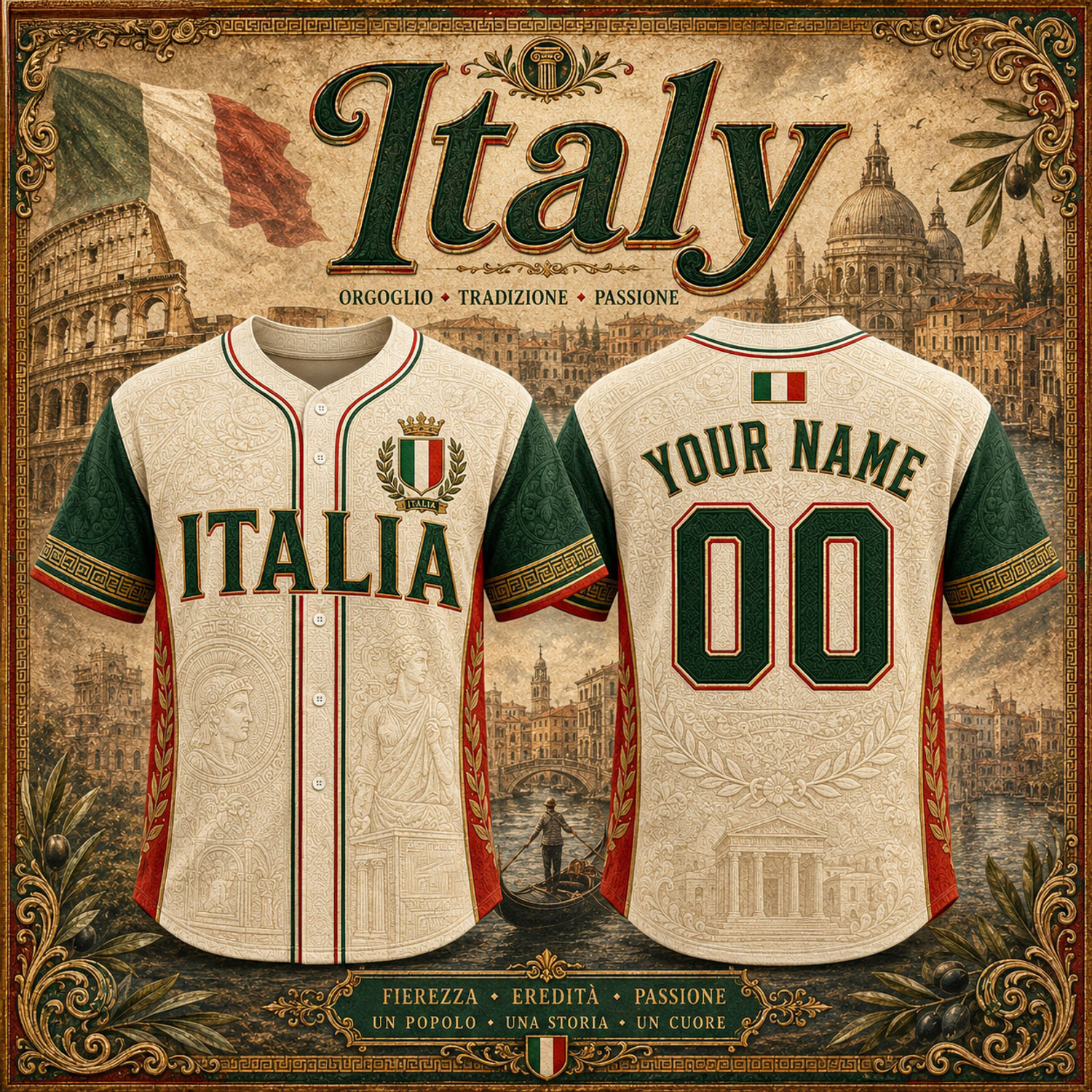 Italy Custom Name Personalized 3D Baseball Jersey