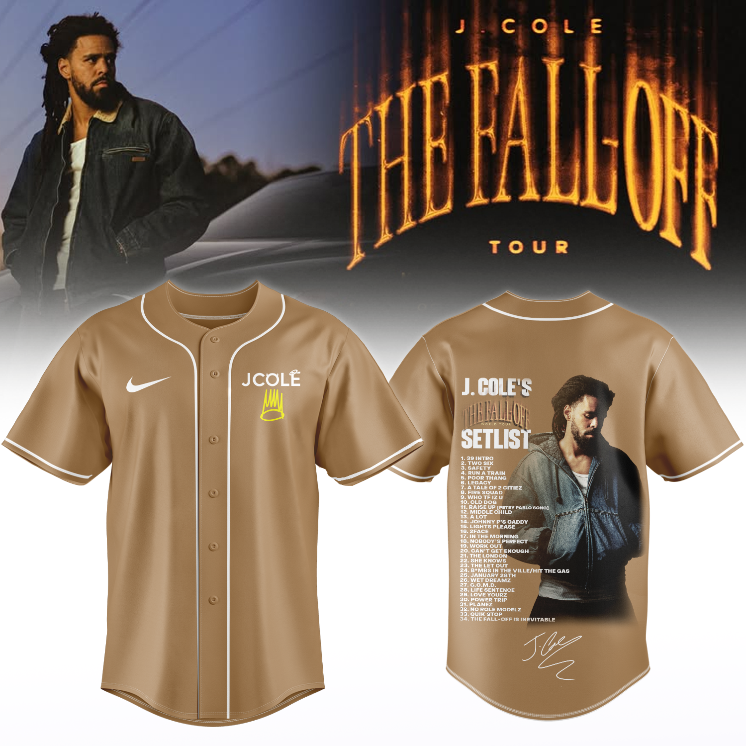 J Cole The Fall Off Tour 2026 Collector Edition Fan Baseball Jersey