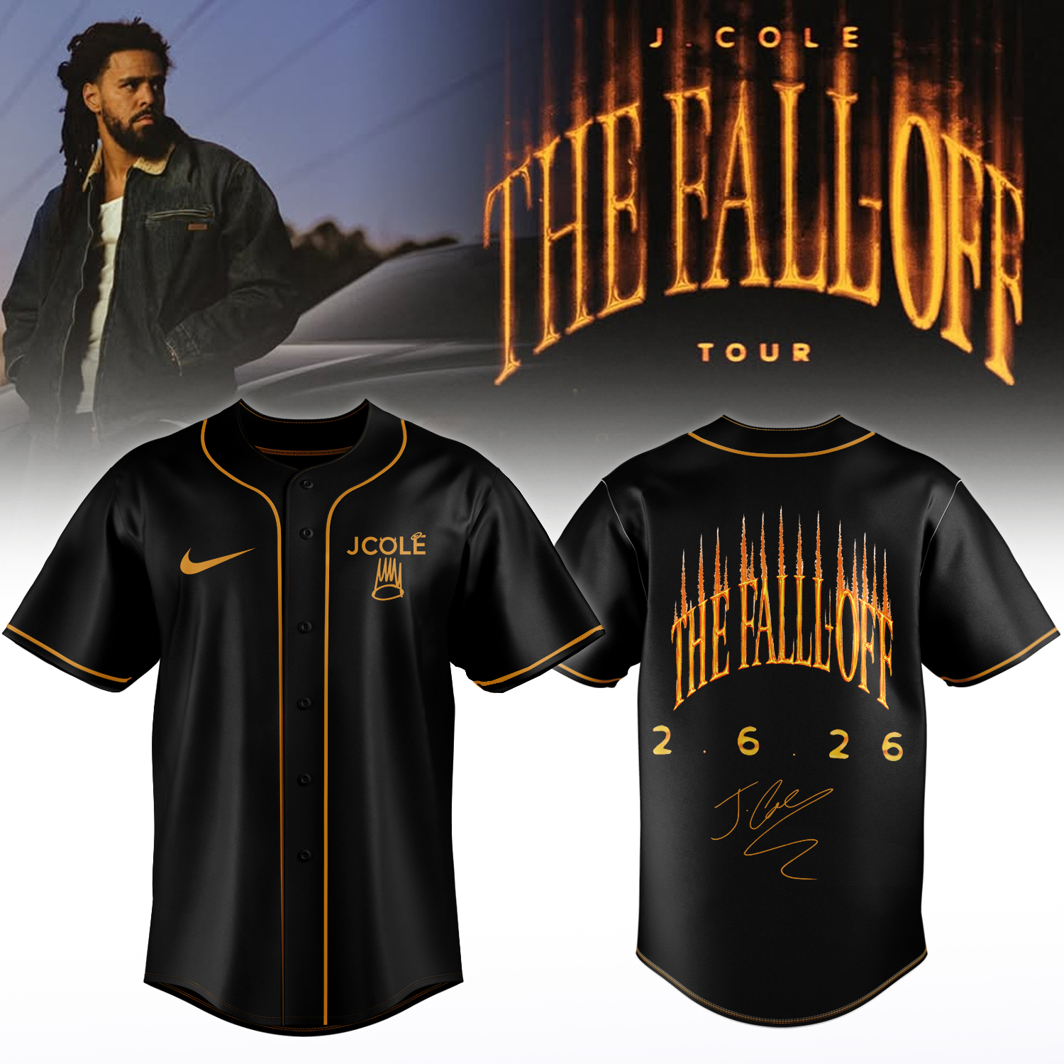 J Cole The Fall Off Tour 2026 Premium Tour Baseball Jersey