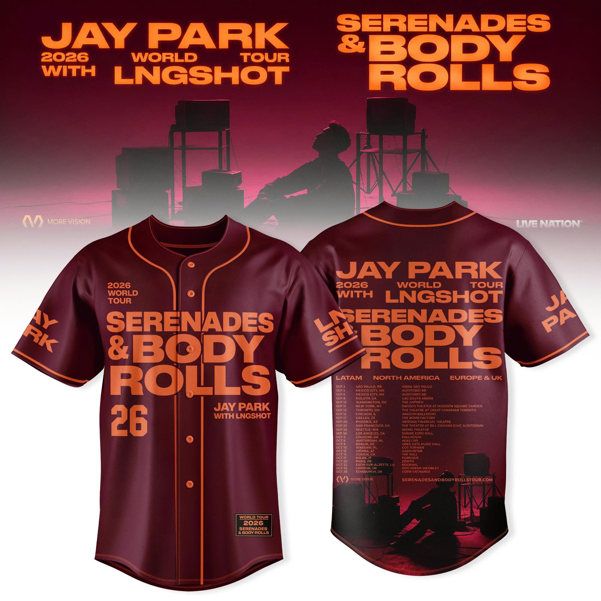 JAY PARK and LNGSHOT Serenades and Body Rolls 2026 Exclusive Baseball Jersey Gifts For Fans