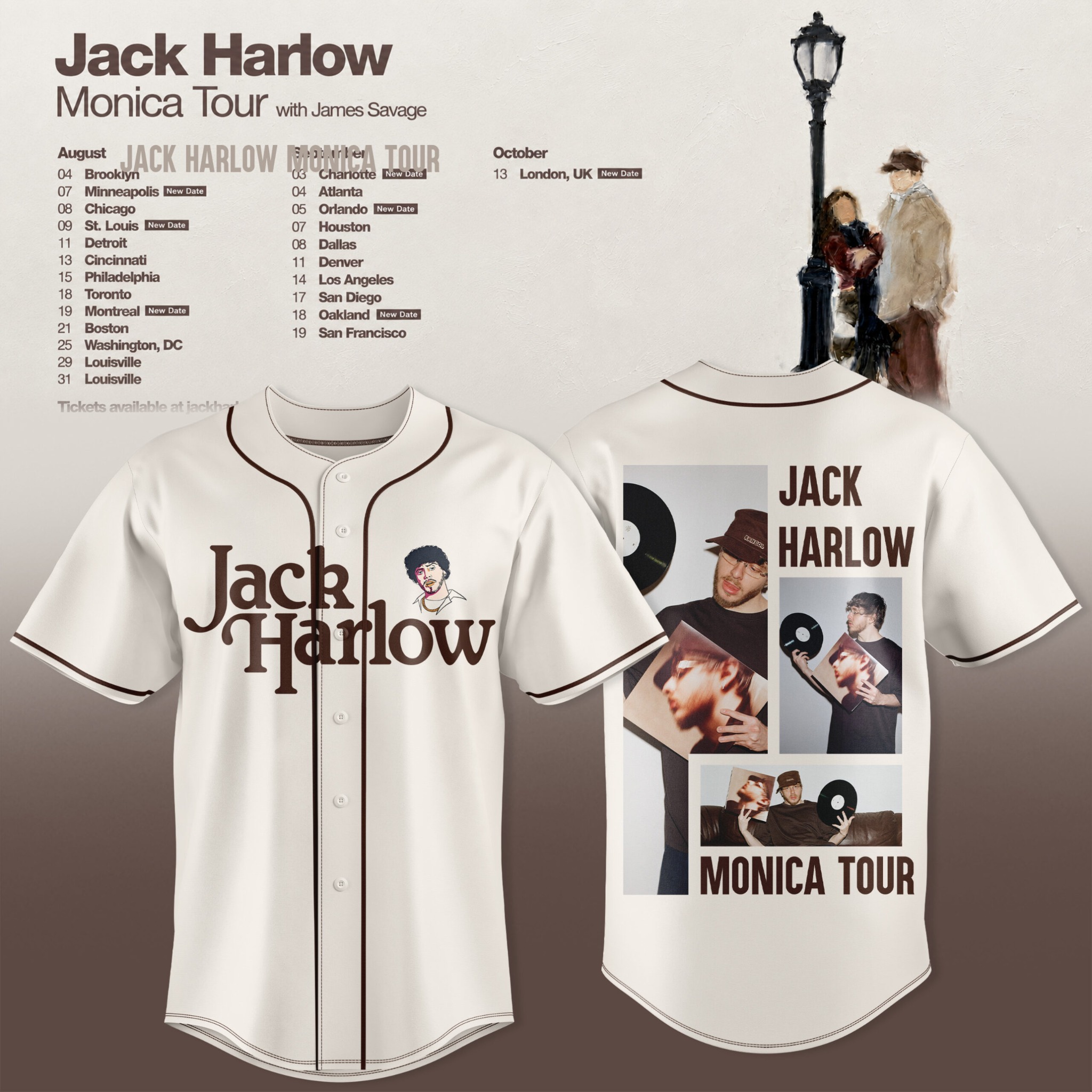 Jack Harlow Monica Tour 2026 Cream Baseball Jersey Hip Hop Music Fan Apparel 1 - Unicasport Jack Harlow Monica Tour 2026 Cream Baseball Jersey Hip Hop Music Fan Apparel