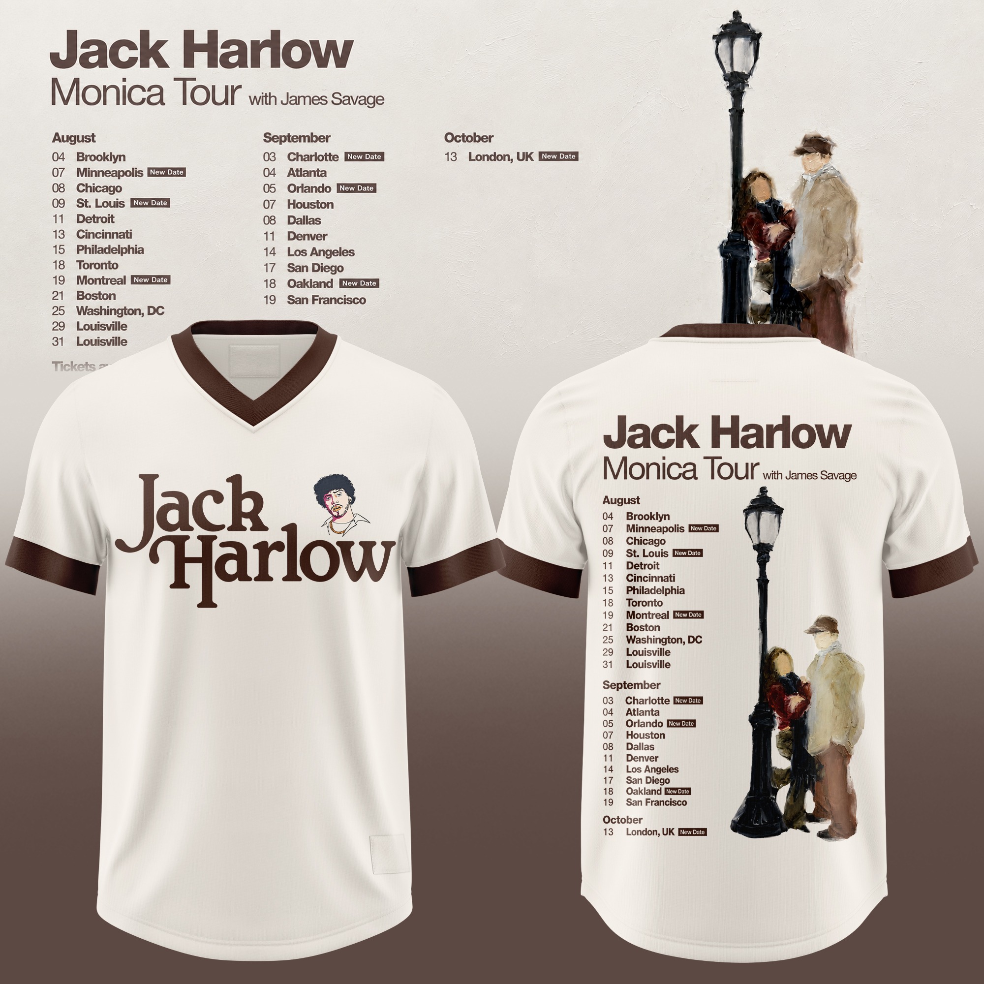 Jack Harlow Monica Tour 2026 Cream Football Jersey Hip Hop Concert Fan Apparel 1 - Unicasport Jack Harlow Monica Tour 2026 Cream Football Jersey Hip Hop Concert Fan Apparel