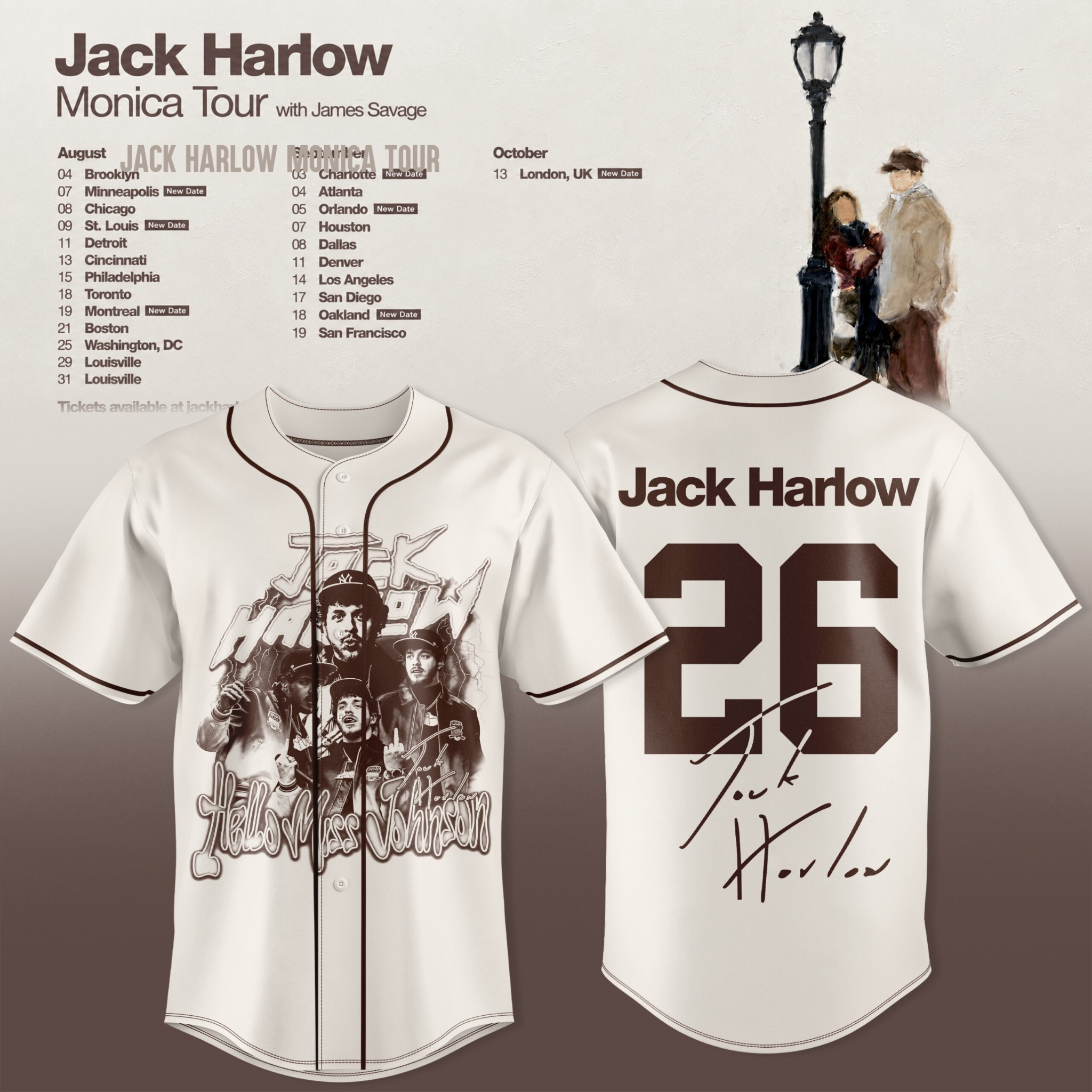 Jack Harlow Monica Tour 2026 Cream Number 26 Baseball Jersey Music Fan Apparel 2 - Unicasport Jack Harlow Monica Tour 2026 Cream Number 26 Baseball Jersey Music Fan Apparel