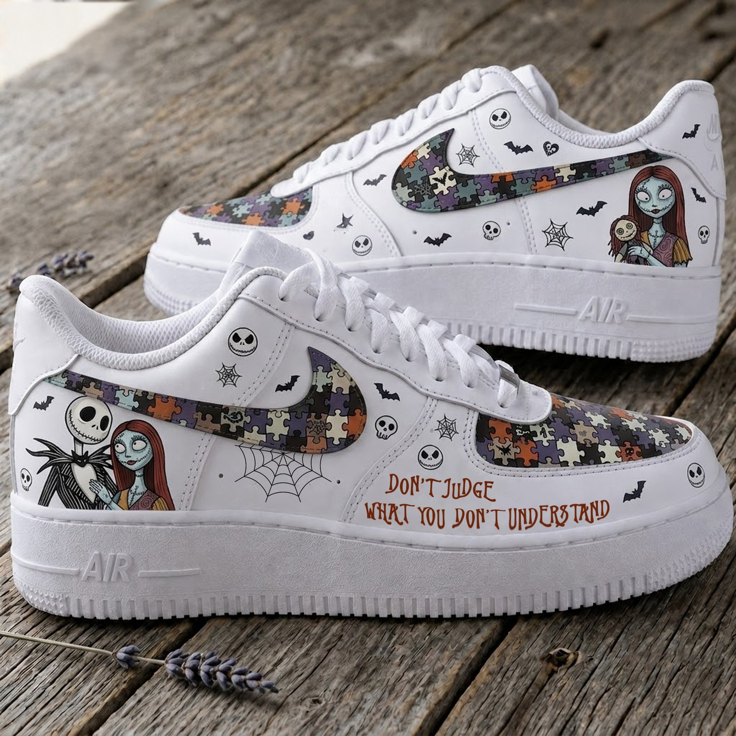 Jack Skellington and Sally Autism Puzzle Low Top Sneakers Â– Dont Judge What You Dont Understand