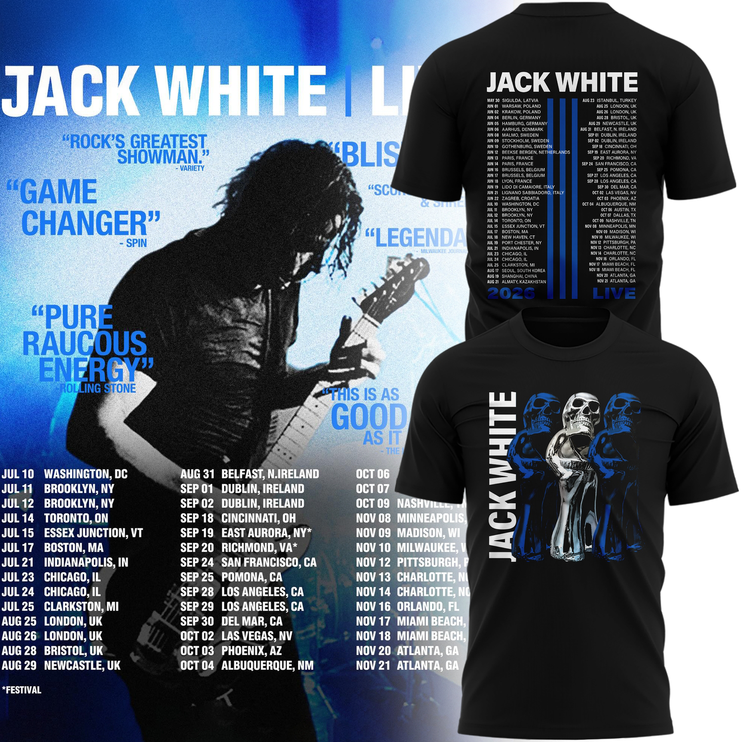 Jack White Live Tour 2026 Limited Edition Black Graphic T Shirt