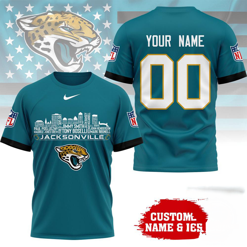 Jacksonville Jaguars NFL Game Day Skyline Names Limited Edition 3D Graphic T Shirt