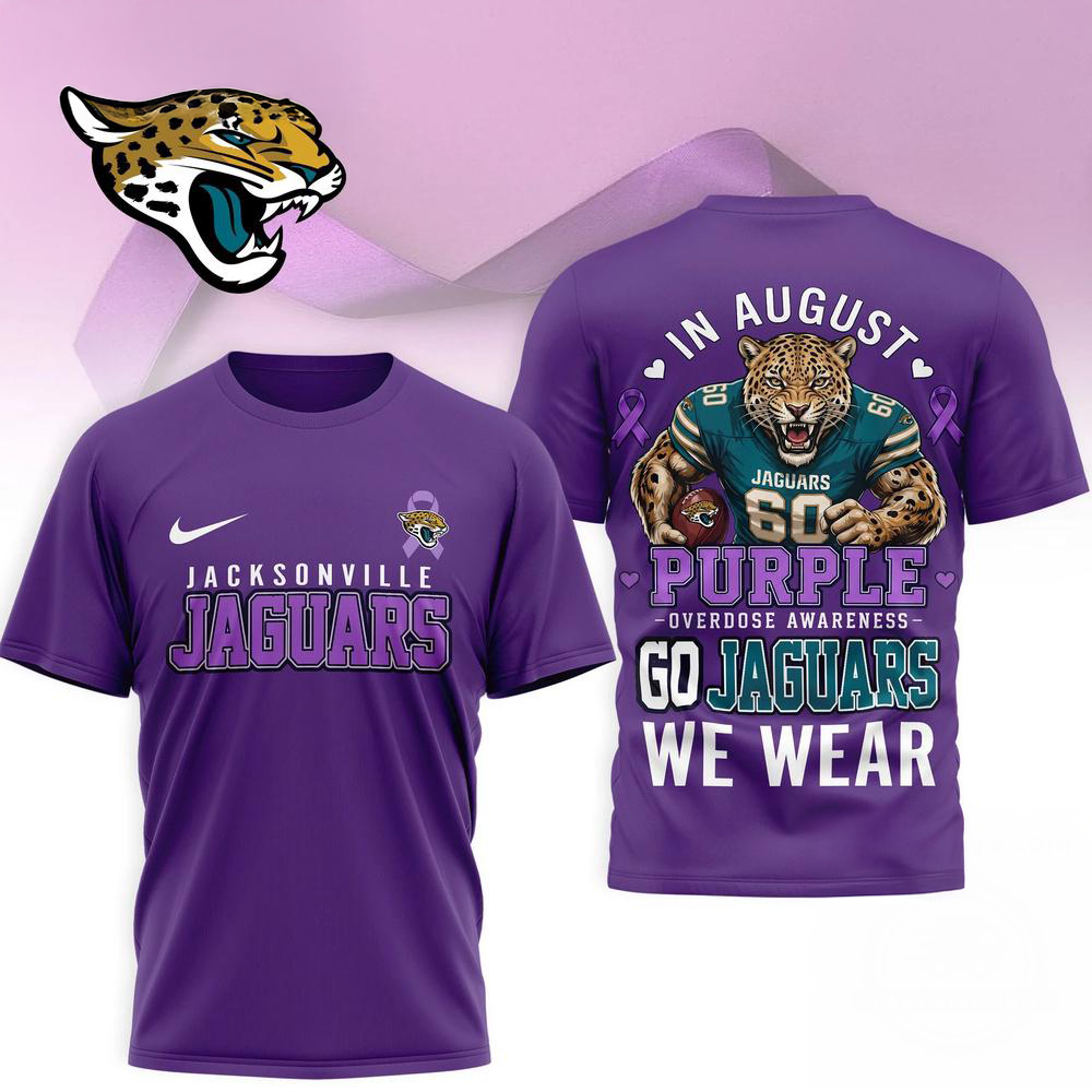 Jacksonville Jaguars NFL In August We Wear Purple Overdose Awareness 3D Graphic T Shirt