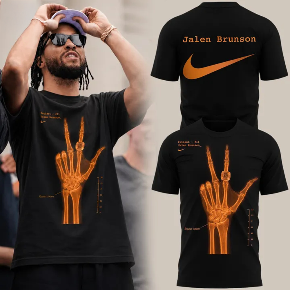 Jalen Brunson X Ray Signature Print 2026 Premium Black T Shirt