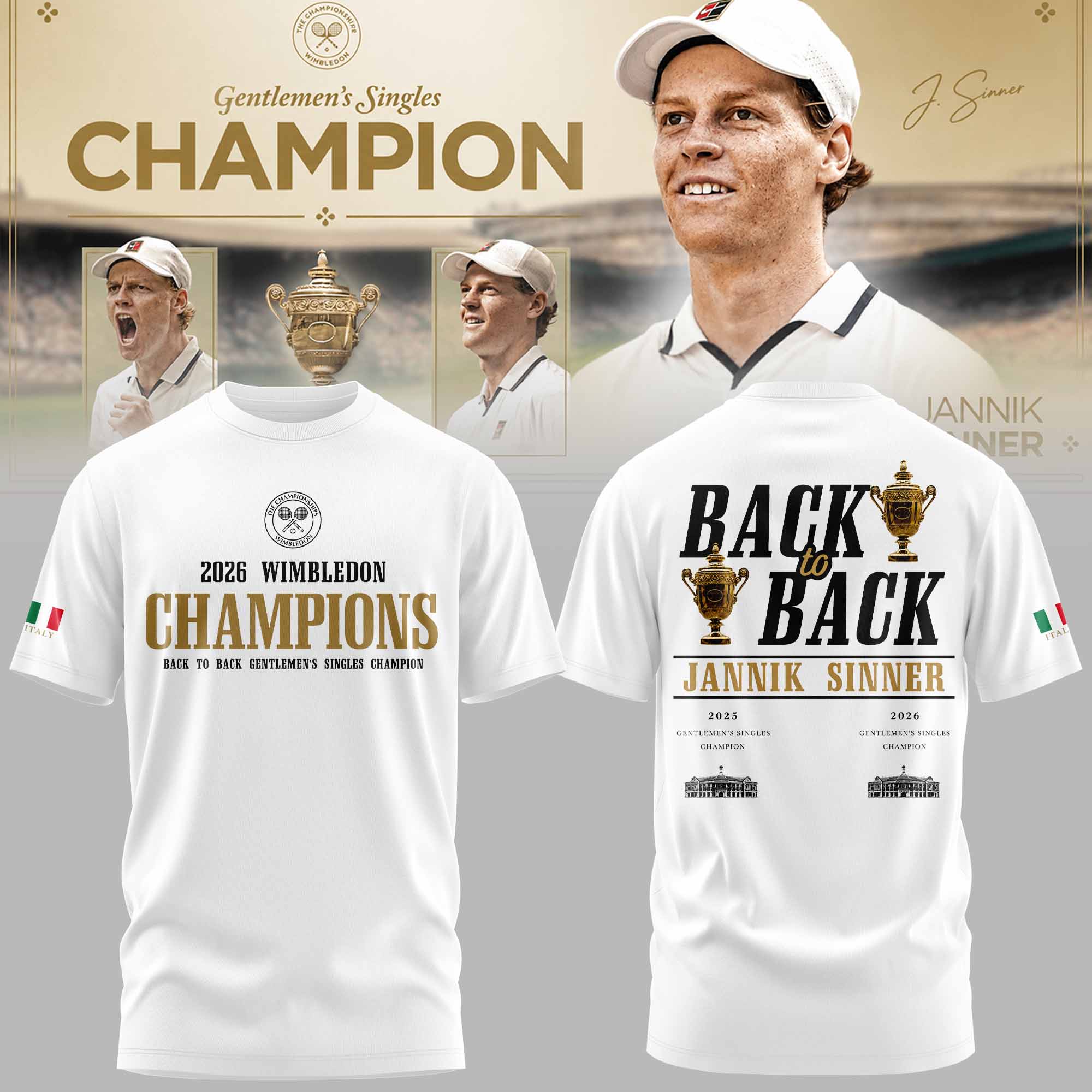 Jannik Sinner 2026 Wimbledon Champions Collector Edition Graphic Tee