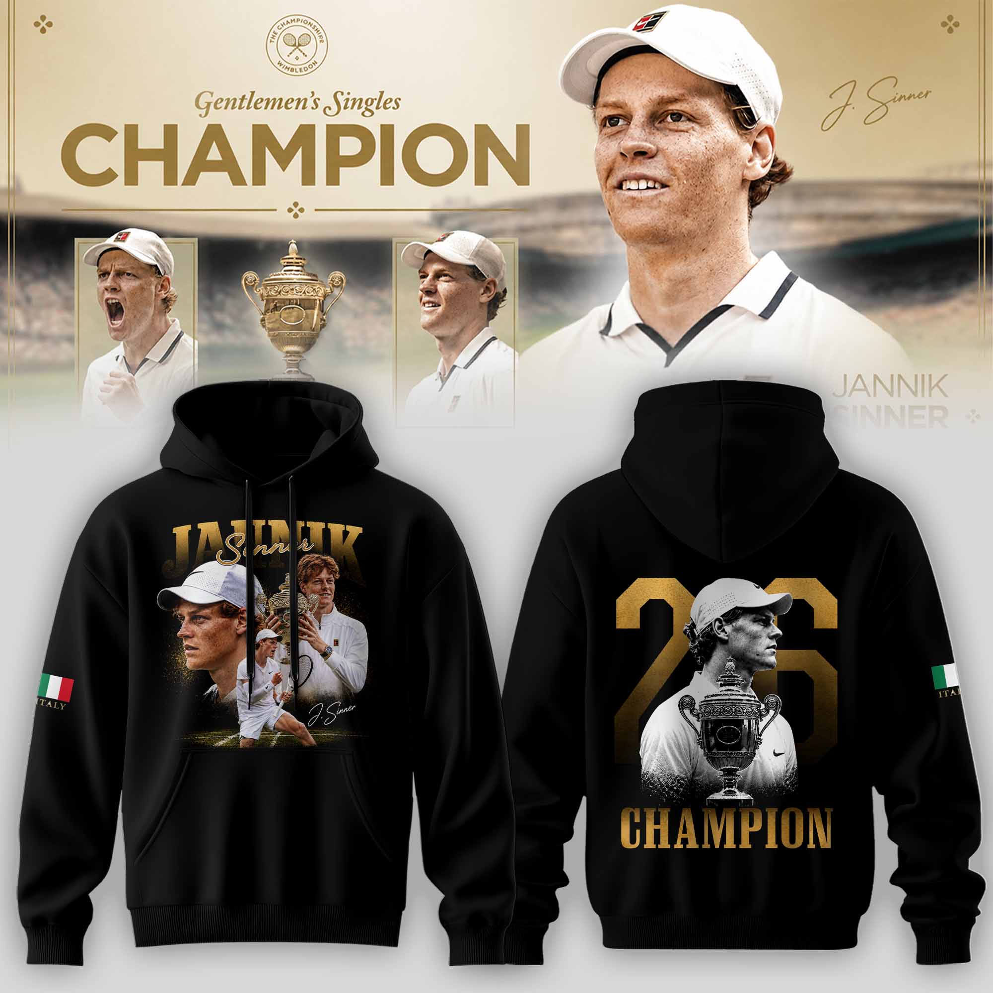 Jannik Sinner 2026 Wimbledon Champions Collector Edition Hoodie