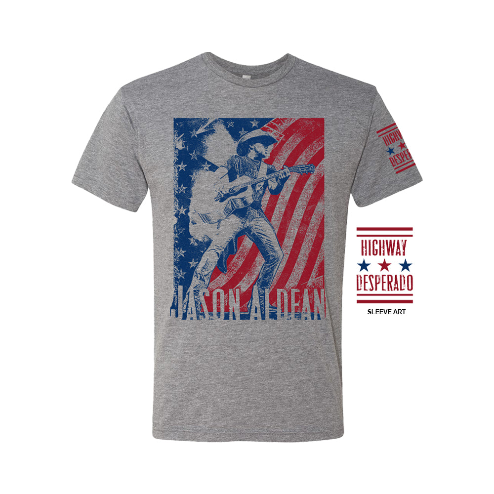 Jason Aldean Highway Desperado American Print Tee, US Flag Tour Shirt