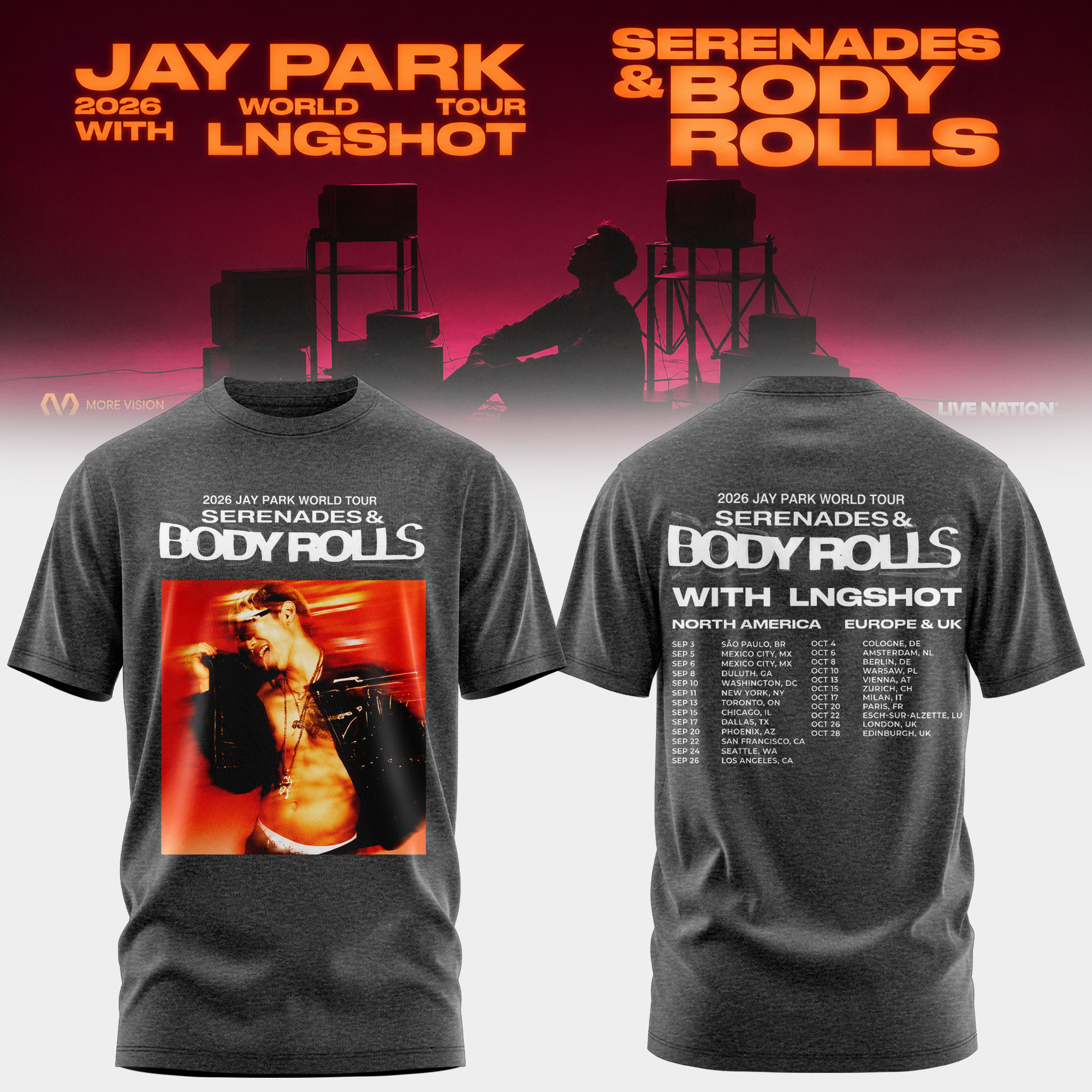 Jay Park LNGSHOT Serenades And Body Rolls 2026 Official Graphic T Shirt Collection Gifts For Fans