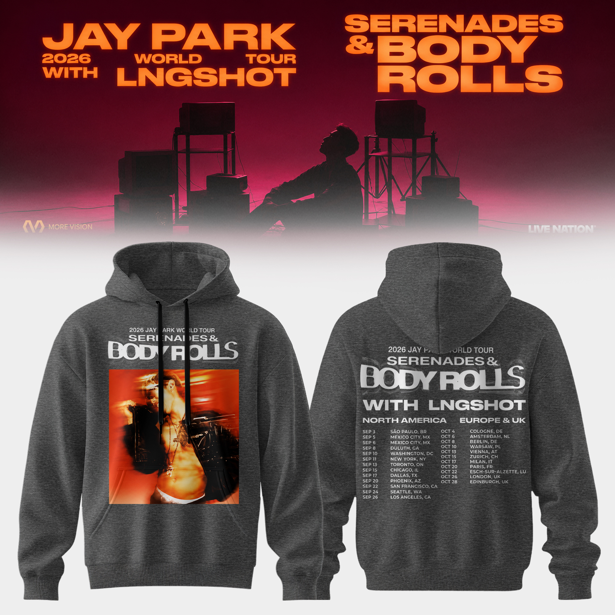 Jay Park LNGSHOT Serenades And Body Rolls 2026 Official Tour Hoodie Collection Gifts For Fans