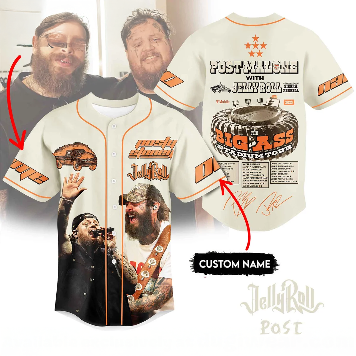 Jelly Roll x Post Malone Premium Baseball Jersey Fan Collection