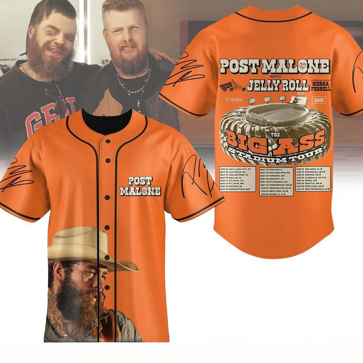 Jelly Roll x Post Malone Retro Baseball Jersey Fan Collection