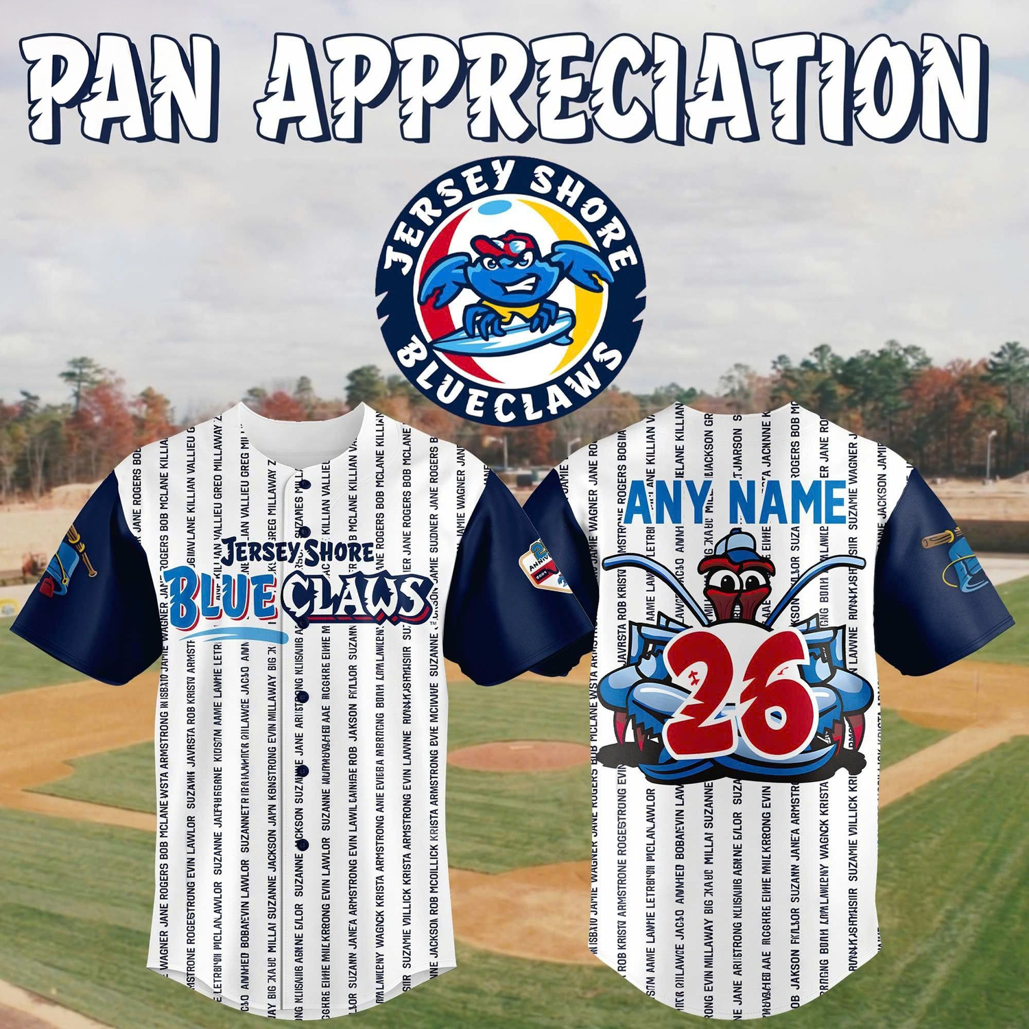 Jersey Shore BlueClaws Fan Appreciation 2026 Typography Baseball Jersey
