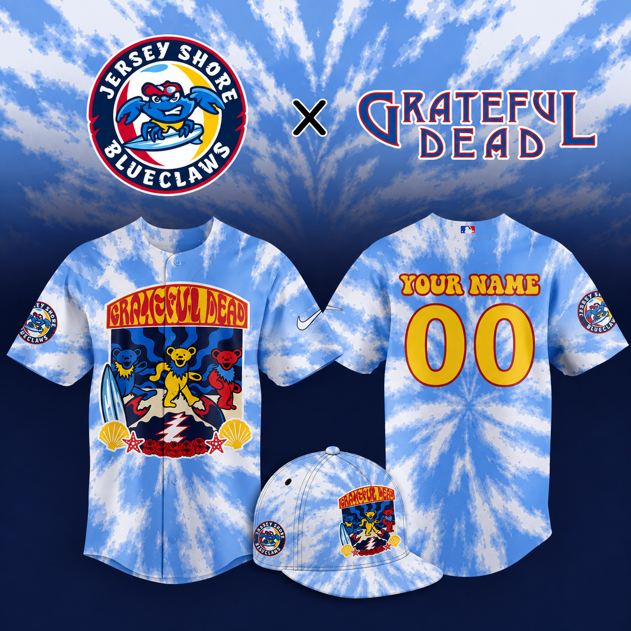Jersey Shore BlueClaws Grateful Dead Night Tiedye Baseball Jersey MiLB Music Night Fan Sports Apparel 2 - Unicasport Jersey Shore BlueClaws Grateful Dead Night Tiedye Baseball Jersey MiLB Music Night Fan Sports Apparel